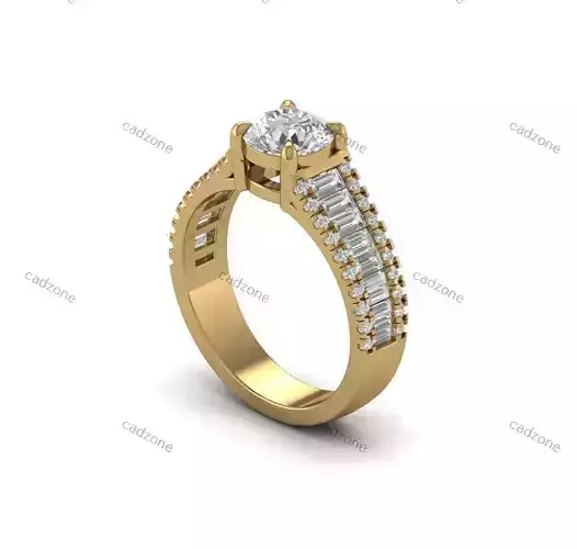 Elegant Baguette Diamond Engagement Ring - 3D CAD Model