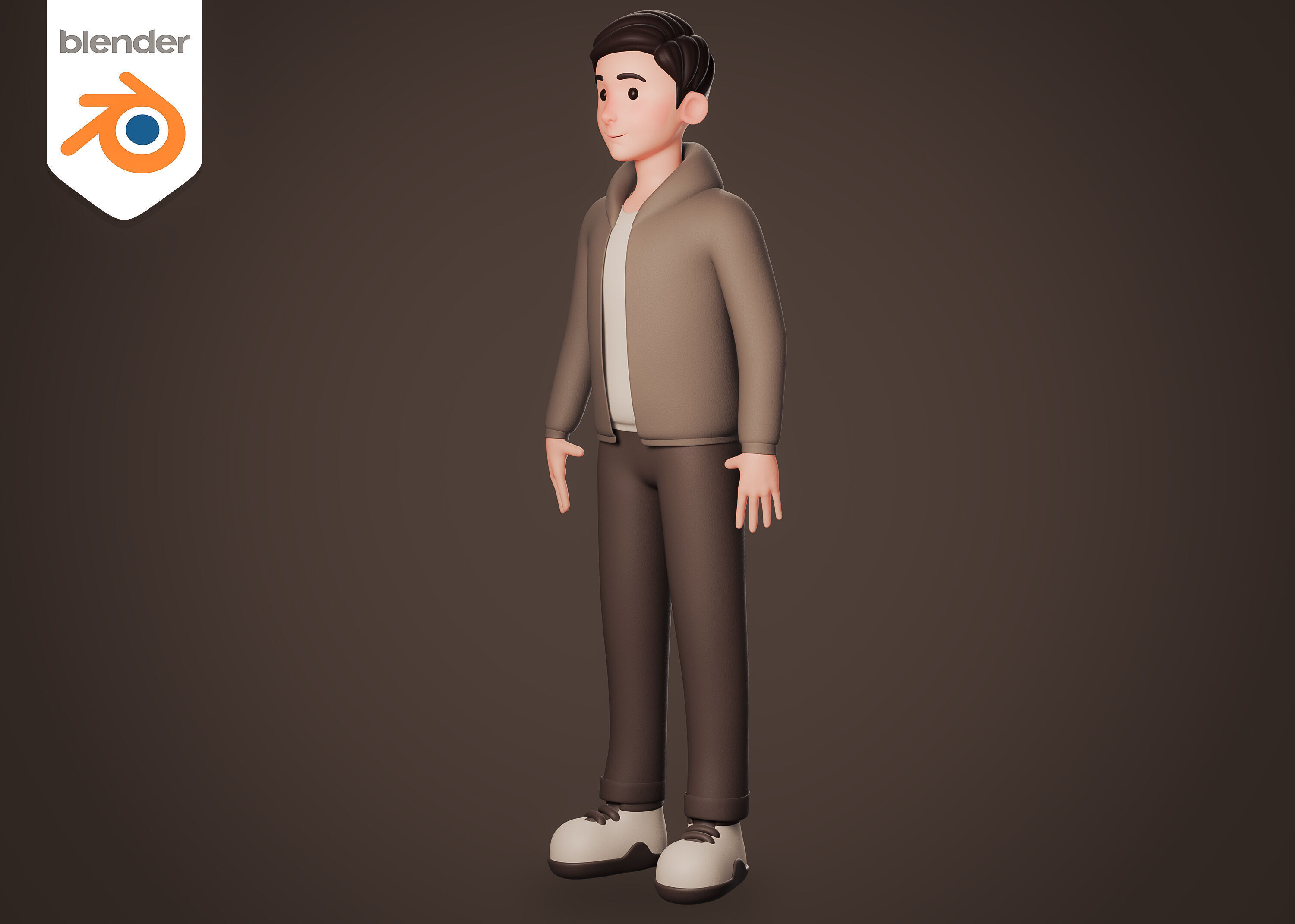 Casual Cartoon man in brown dressed - Rigged 3D model_8