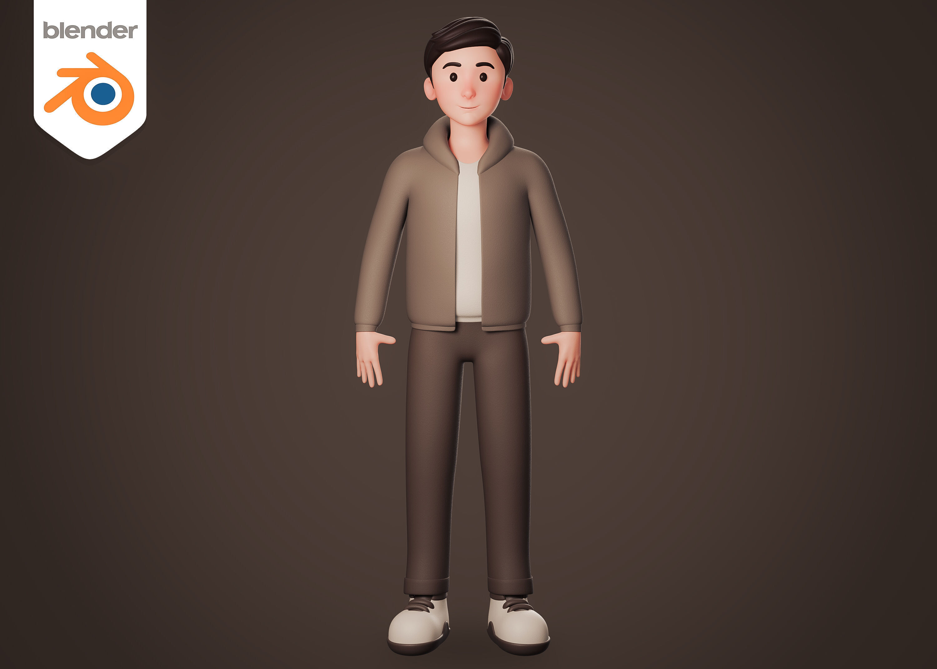 Casual Cartoon man in brown dressed - Rigged 3D model_1