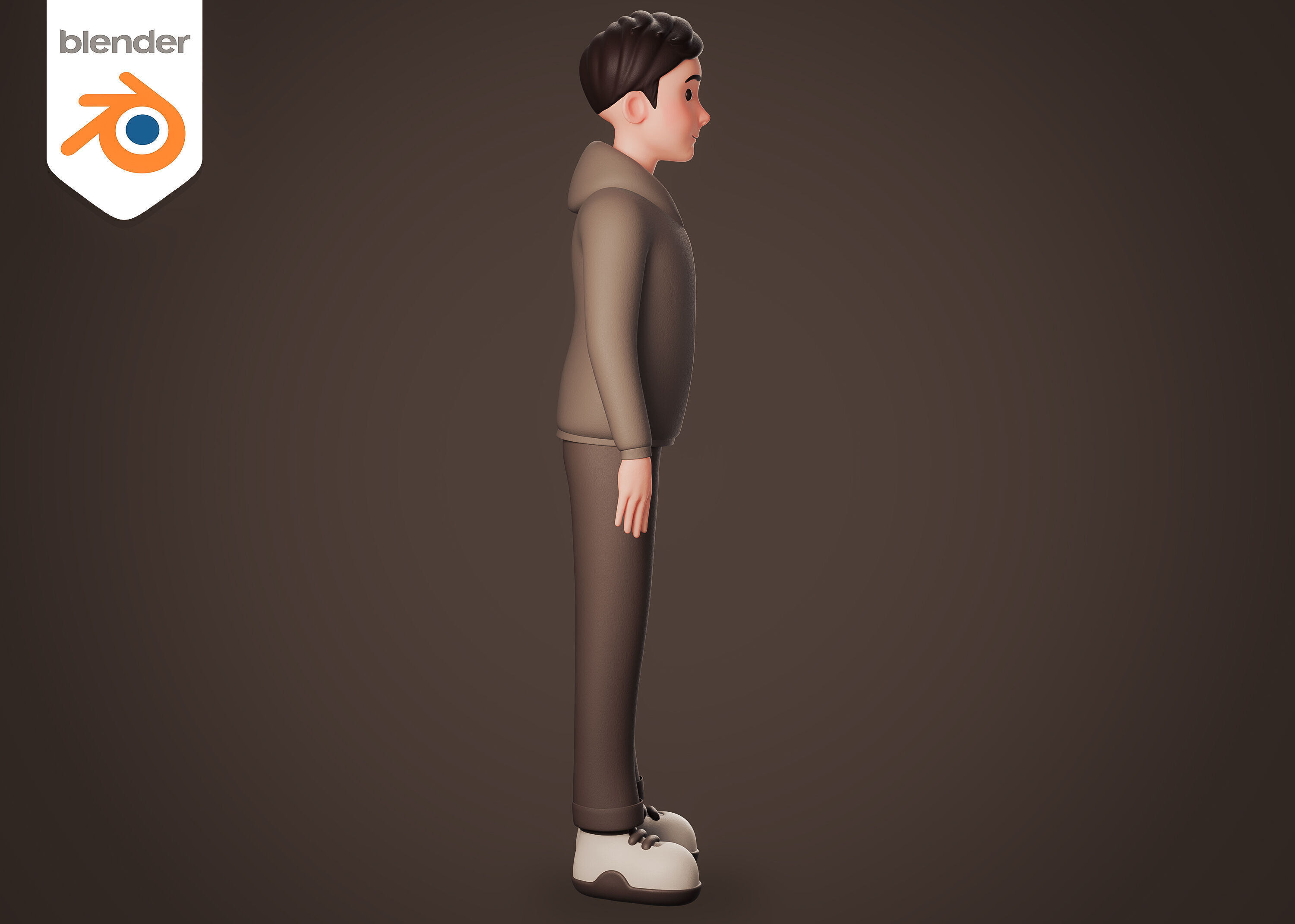 Casual Cartoon man in brown dressed - Rigged 3D model_3