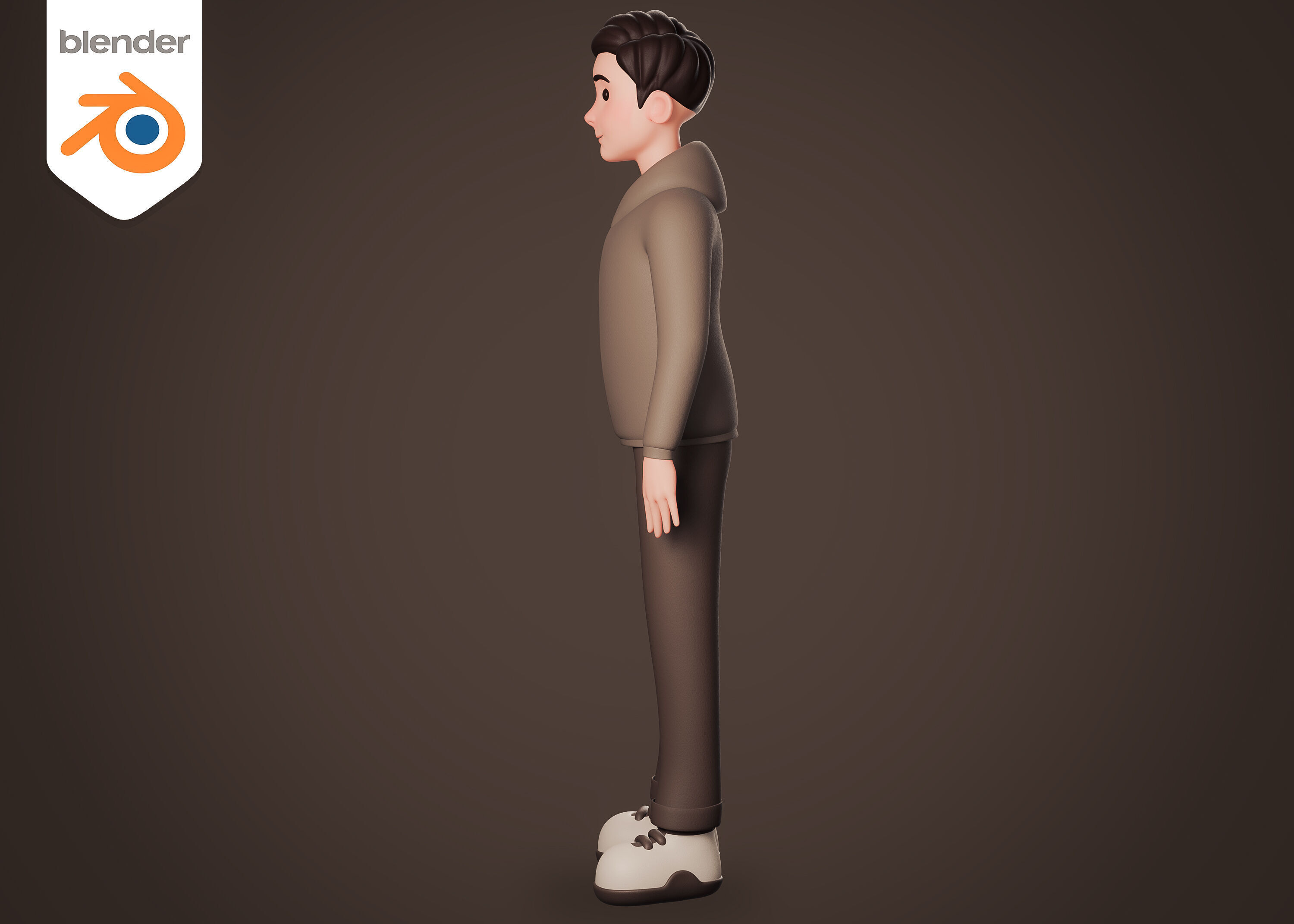 Casual Cartoon man in brown dressed - Rigged 3D model_7