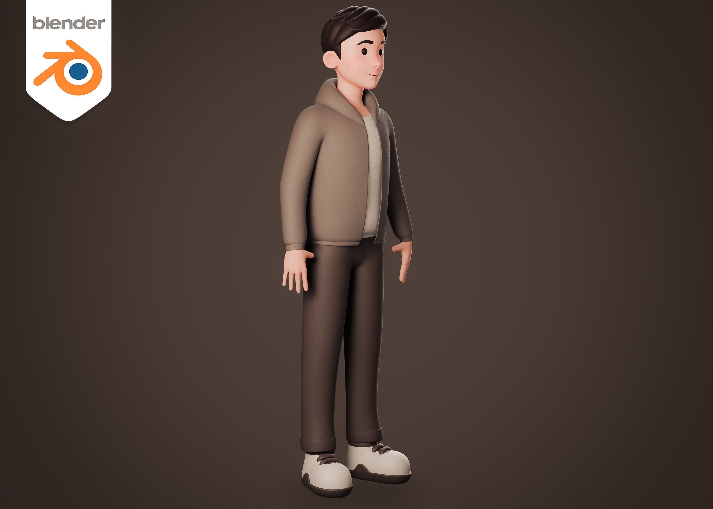 Casual Cartoon man in brown dressed - Rigged 3D model_2