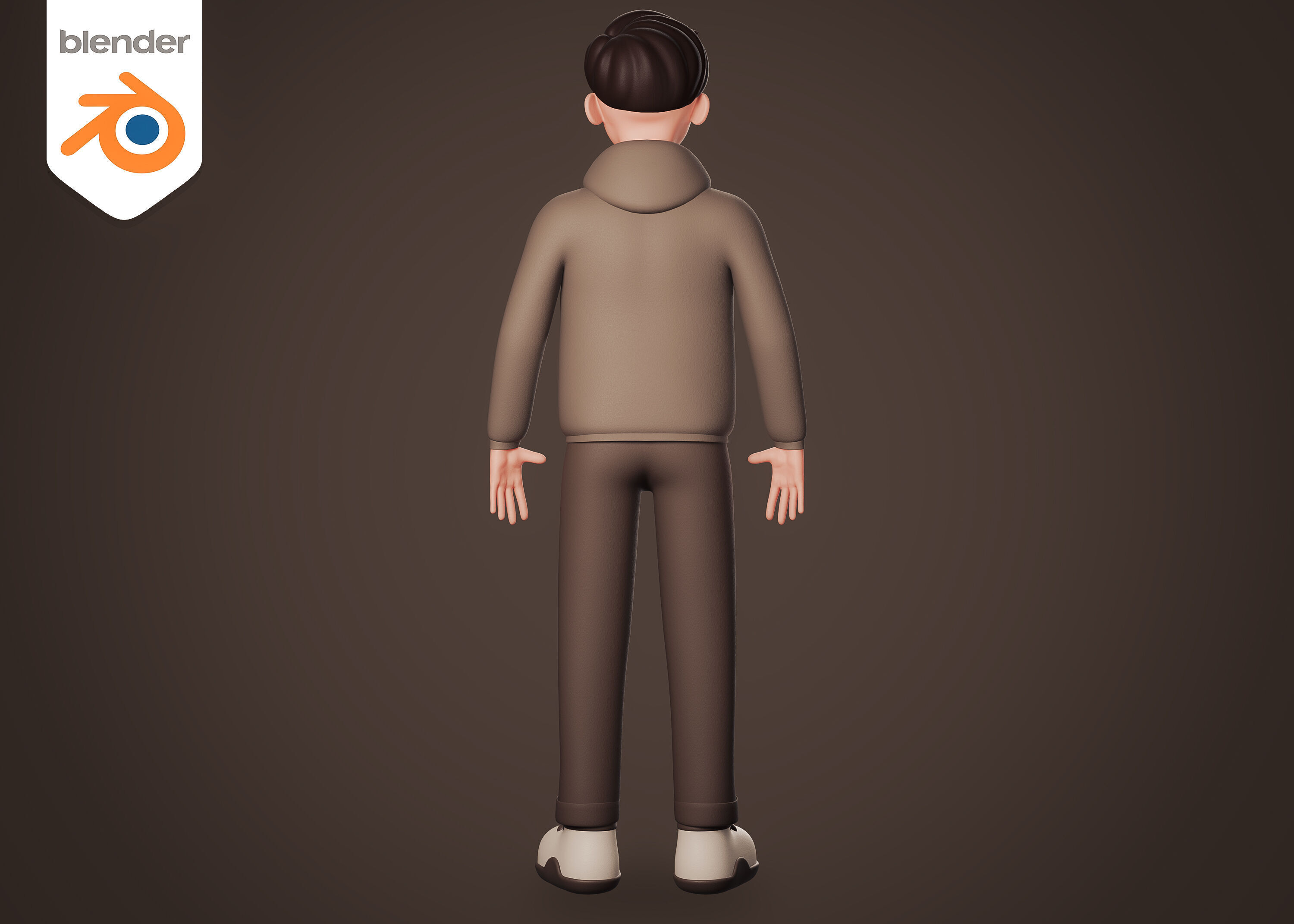 Casual Cartoon man in brown dressed - Rigged 3D model_5