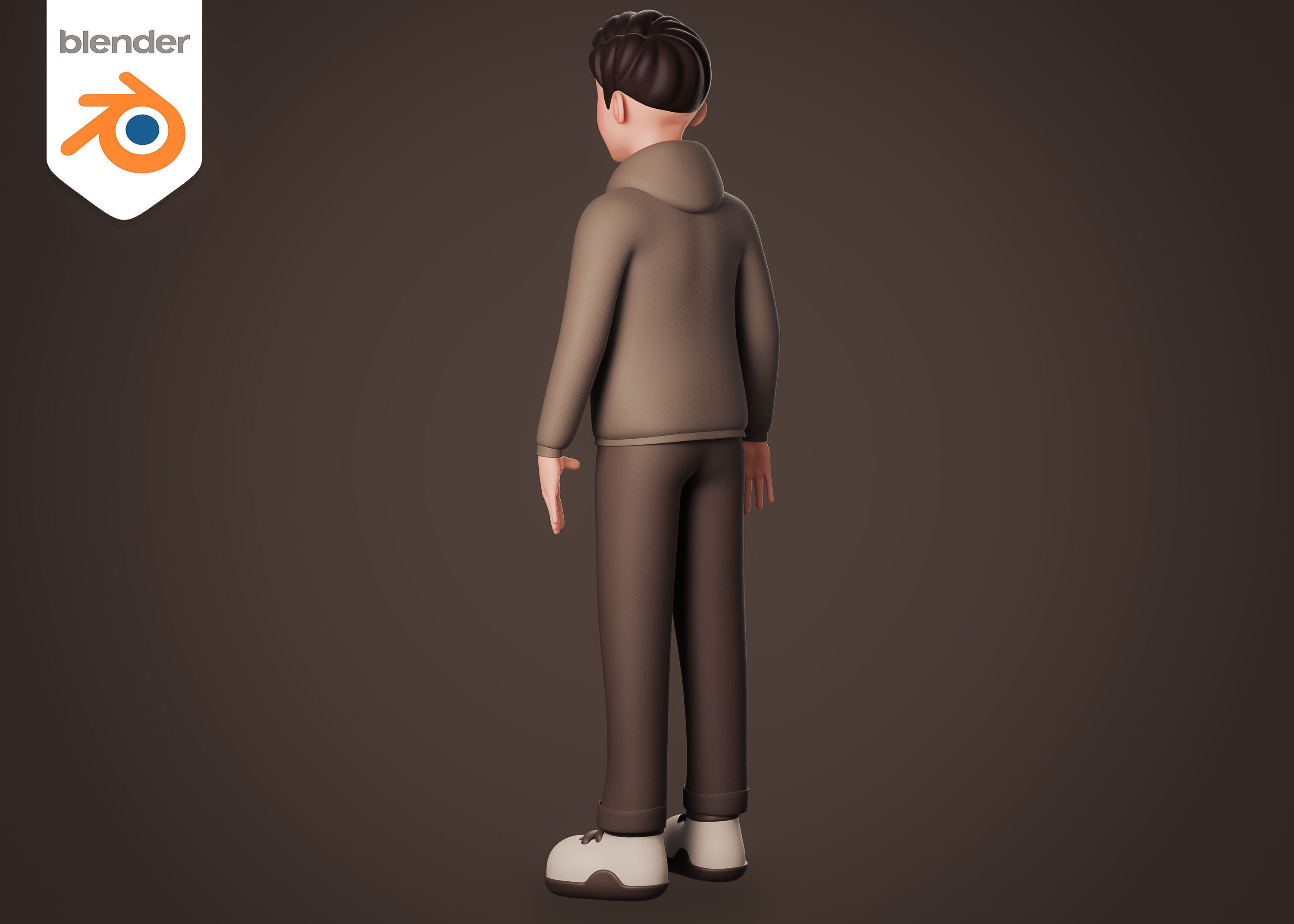 Casual Cartoon man in brown dressed - Rigged 3D model_6