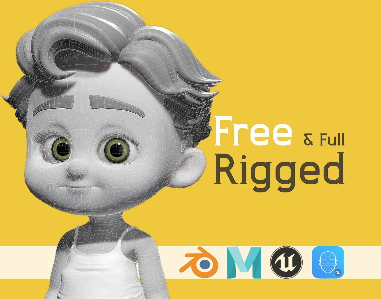 Free Toon Child Stylized Cartoon Kid Rigged Baby Character Free low-poly 3D model_0