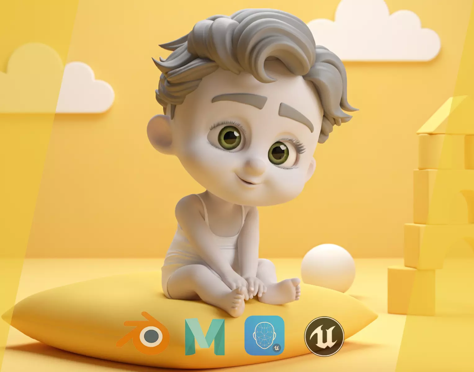 Free Toon Child Stylized Cartoon Kid Rigged Baby Character Free low-poly 3D model_0