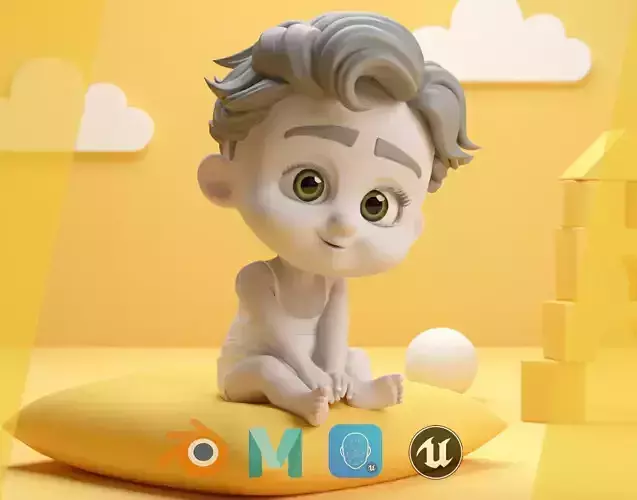 Free Toon Child Stylized Cartoon Kid Rigged Baby Character Free low-poly 3D model