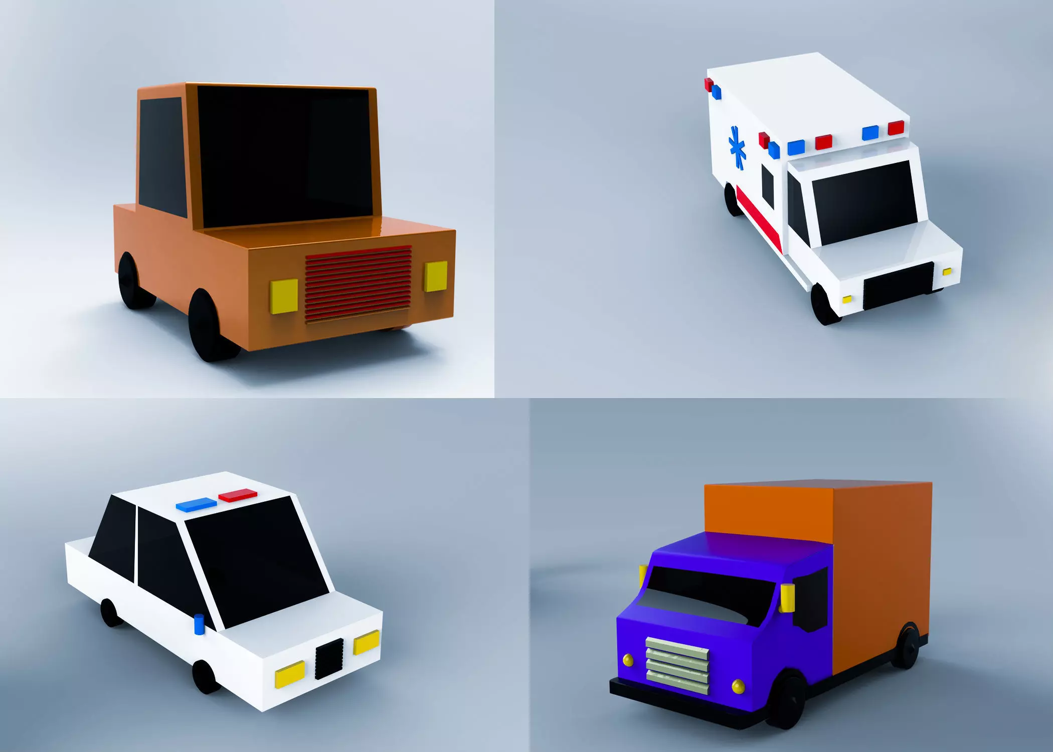 Low Poly Emergency  Utility Vehicles Pack 3D Model Collection Low-poly 3D model_0