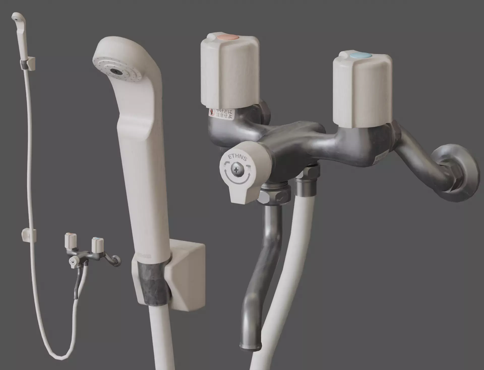Low-Poly Japanese Shower Faucet Set Low-poly 3D model_0
