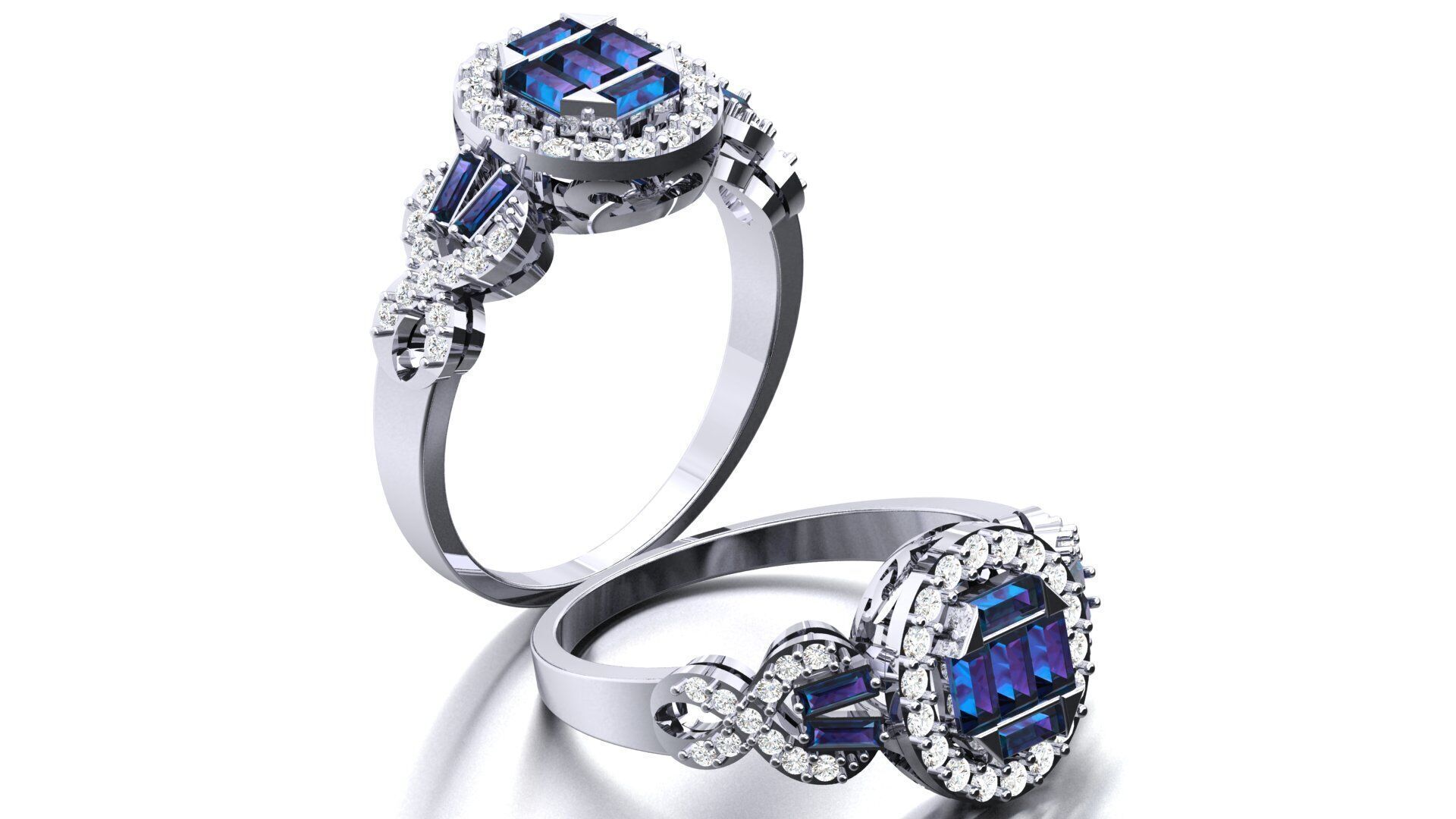 GOLD AND SAPPHIRE DIAMOND COCKTAIL RING 3D print model_2