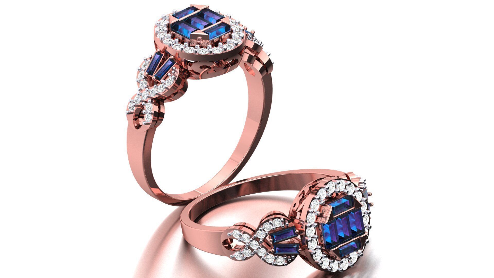 GOLD AND SAPPHIRE DIAMOND COCKTAIL RING 3D print model_1