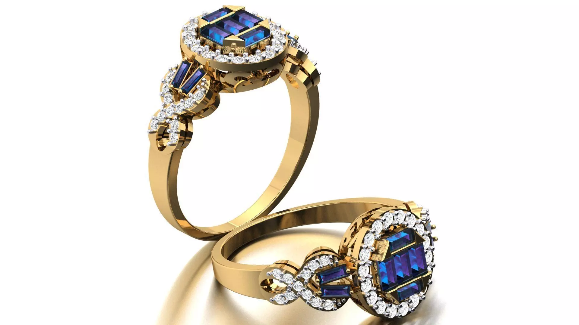 GOLD AND SAPPHIRE DIAMOND COCKTAIL RING 3D print model_0