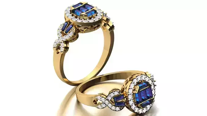 GOLD AND SAPPHIRE DIAMOND COCKTAIL RING 3D print model