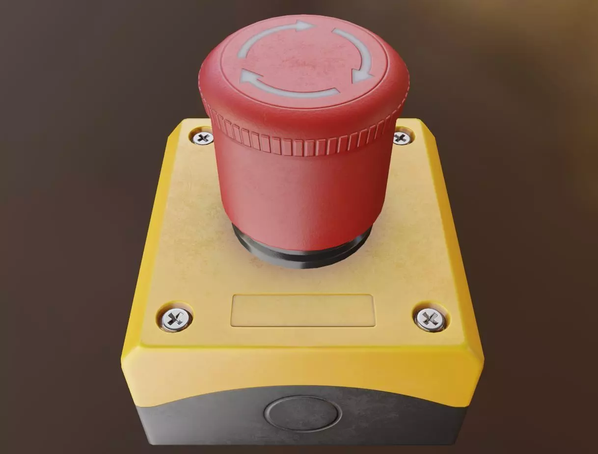Red push-button emergency stop switch with box Low-poly 3D model_0