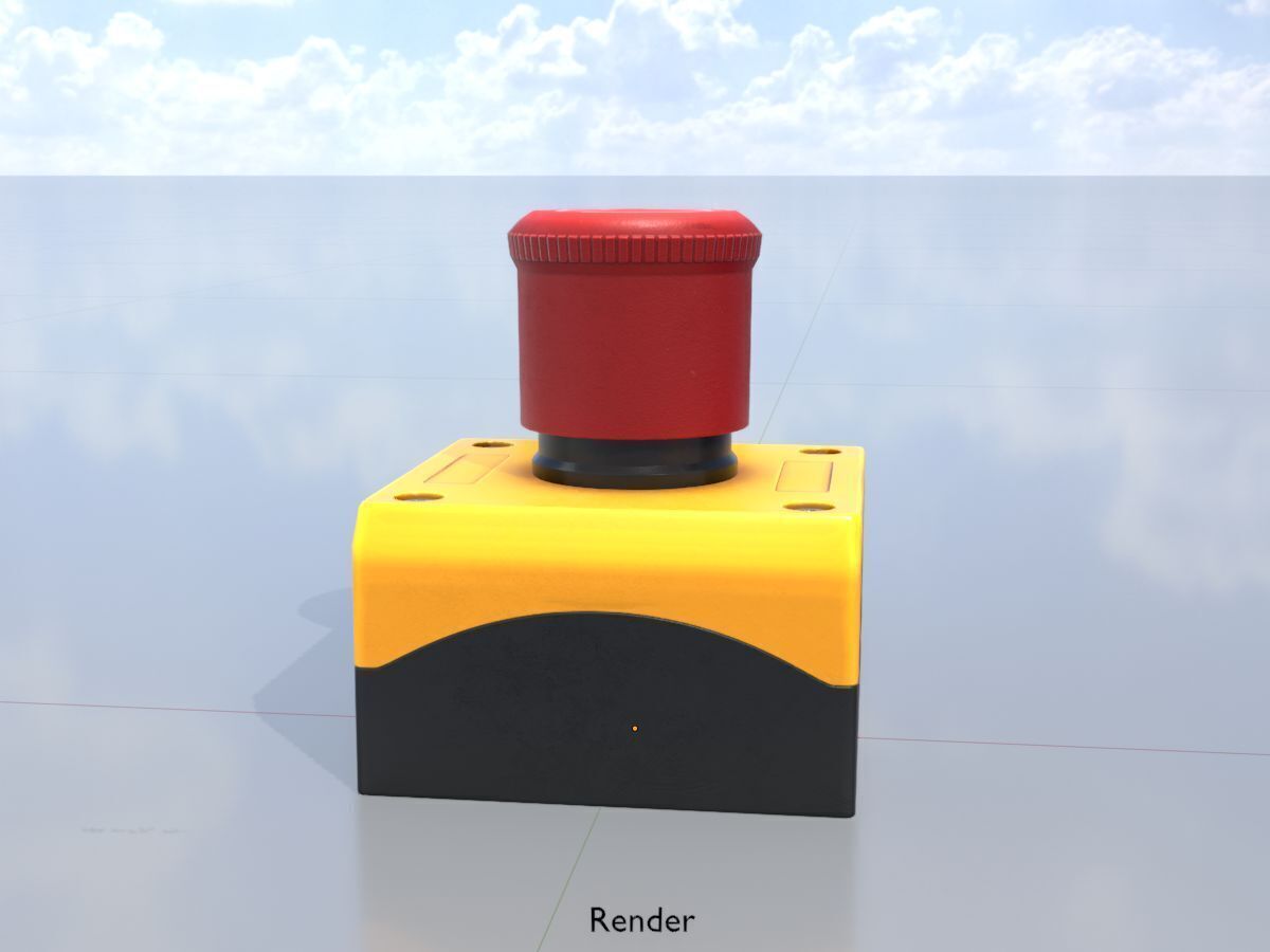 Red push-button emergency stop switch with box Low-poly 3D model_24