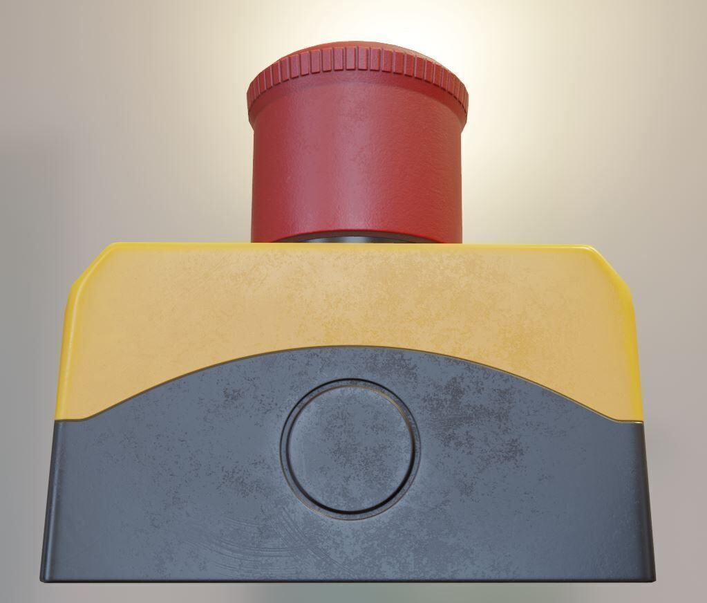 Red push-button emergency stop switch with box Low-poly 3D model_4