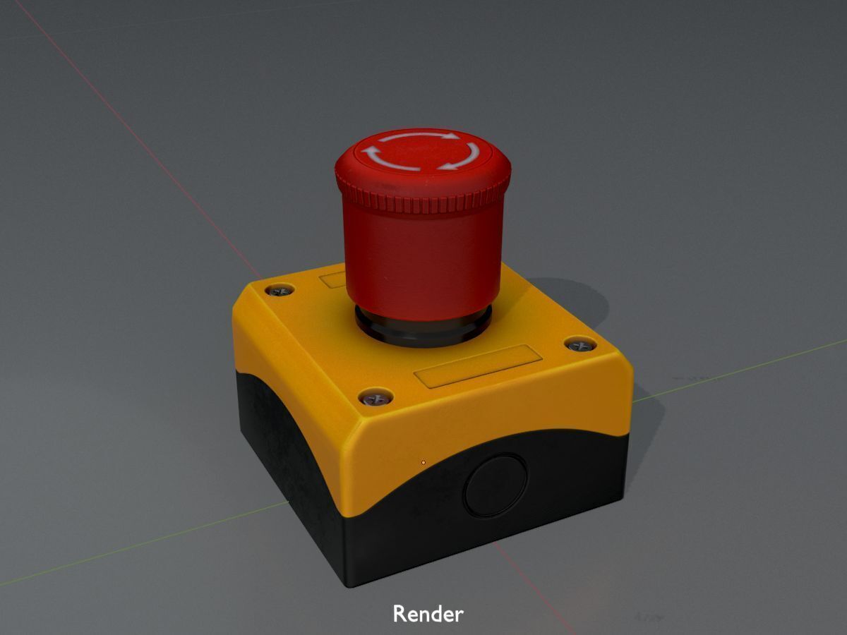Red push-button emergency stop switch with box Low-poly 3D model_21