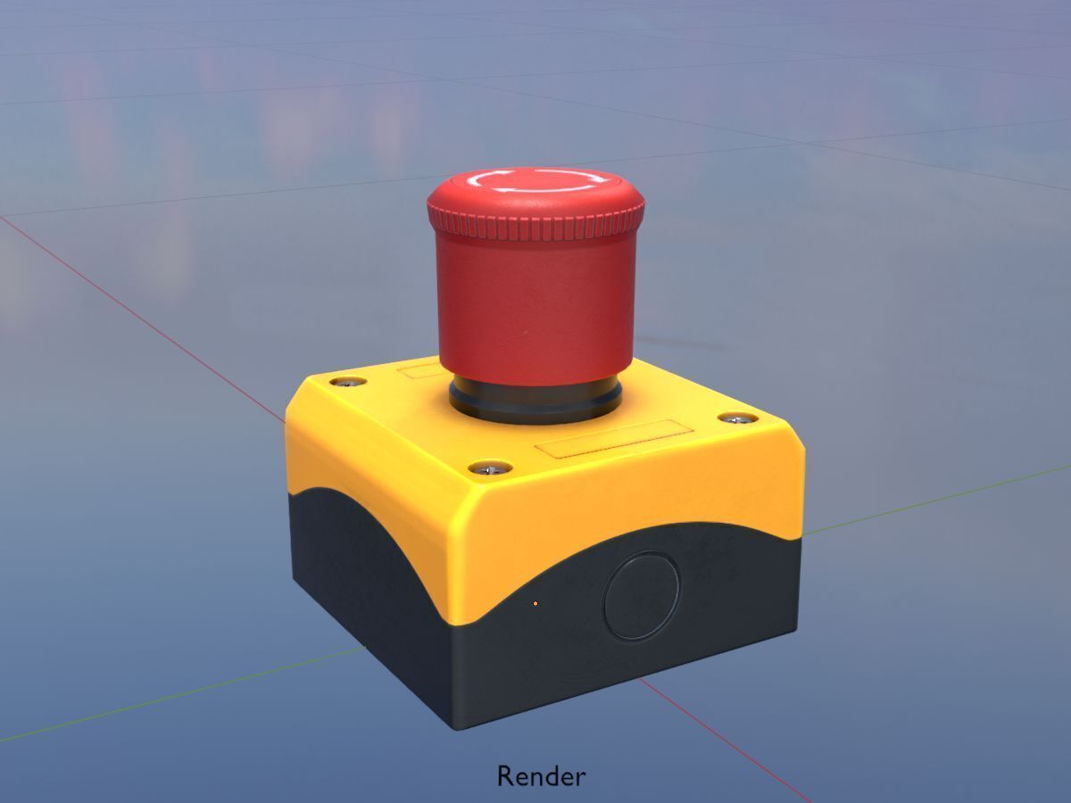 Red push-button emergency stop switch with box Low-poly 3D model_15