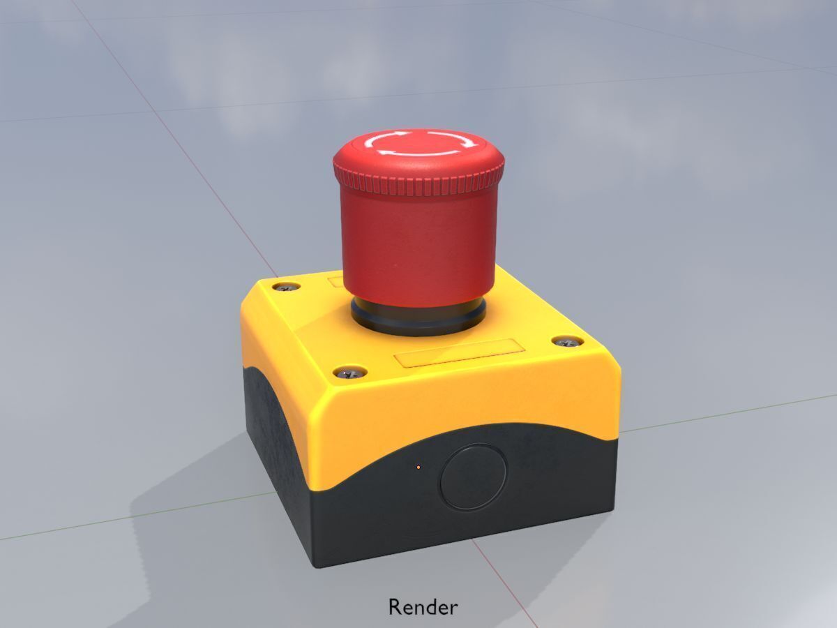 Red push-button emergency stop switch with box Low-poly 3D model_25