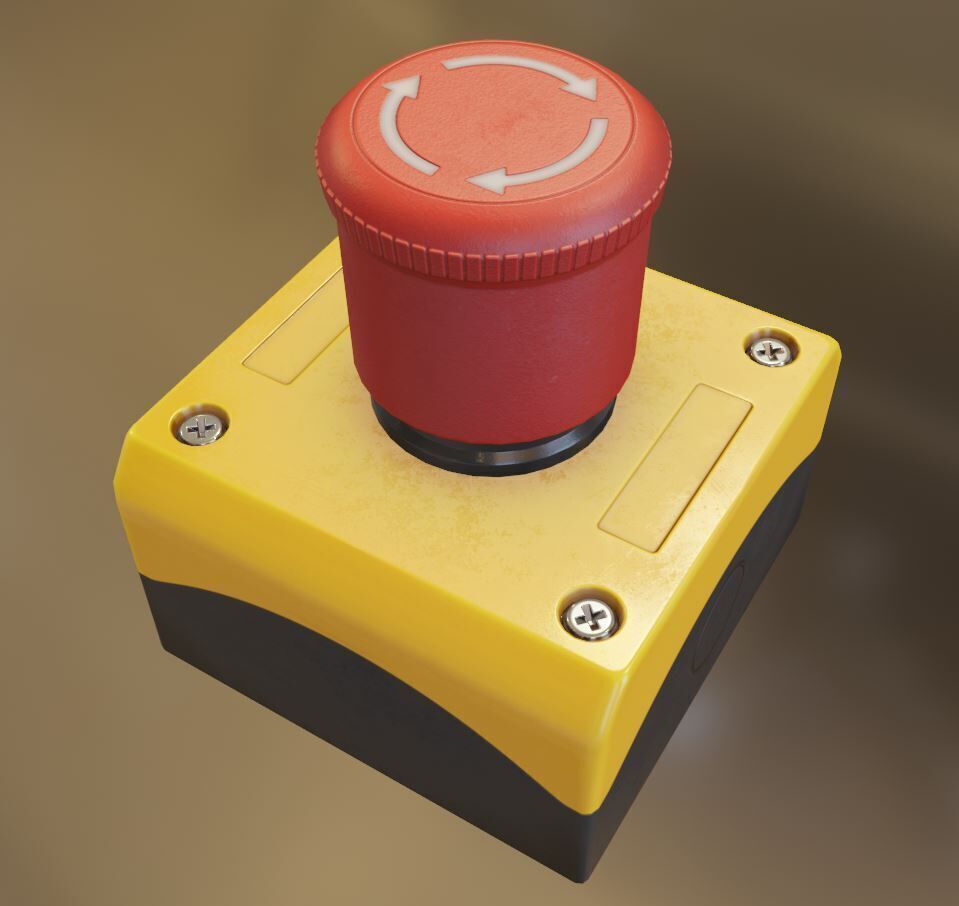 Red push-button emergency stop switch with box Low-poly 3D model_3