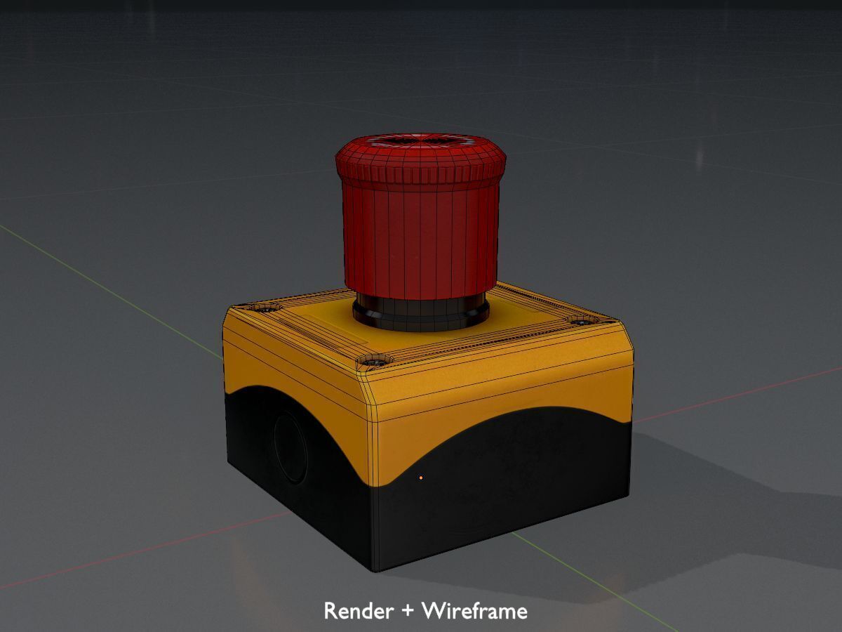 Red push-button emergency stop switch with box Low-poly 3D model_20