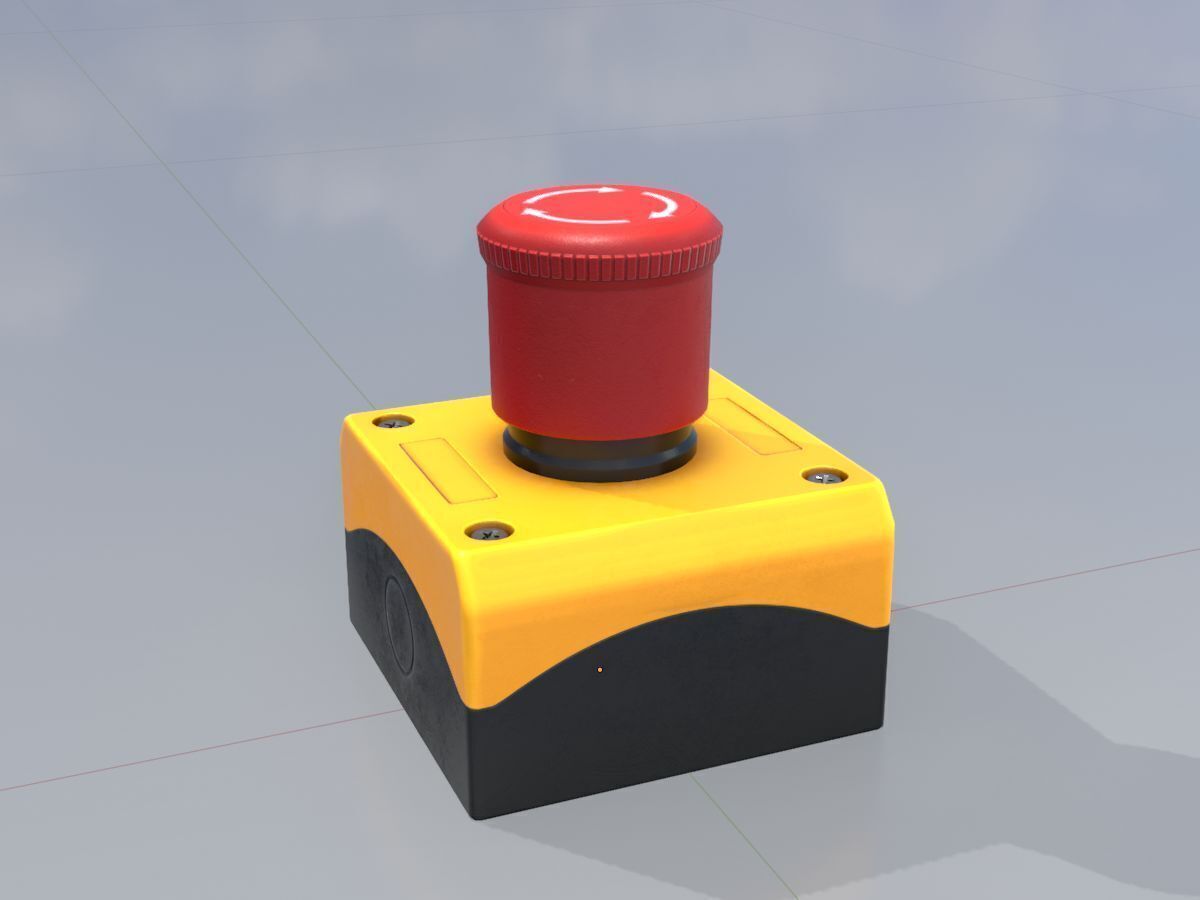 Red push-button emergency stop switch with box Low-poly 3D model_9