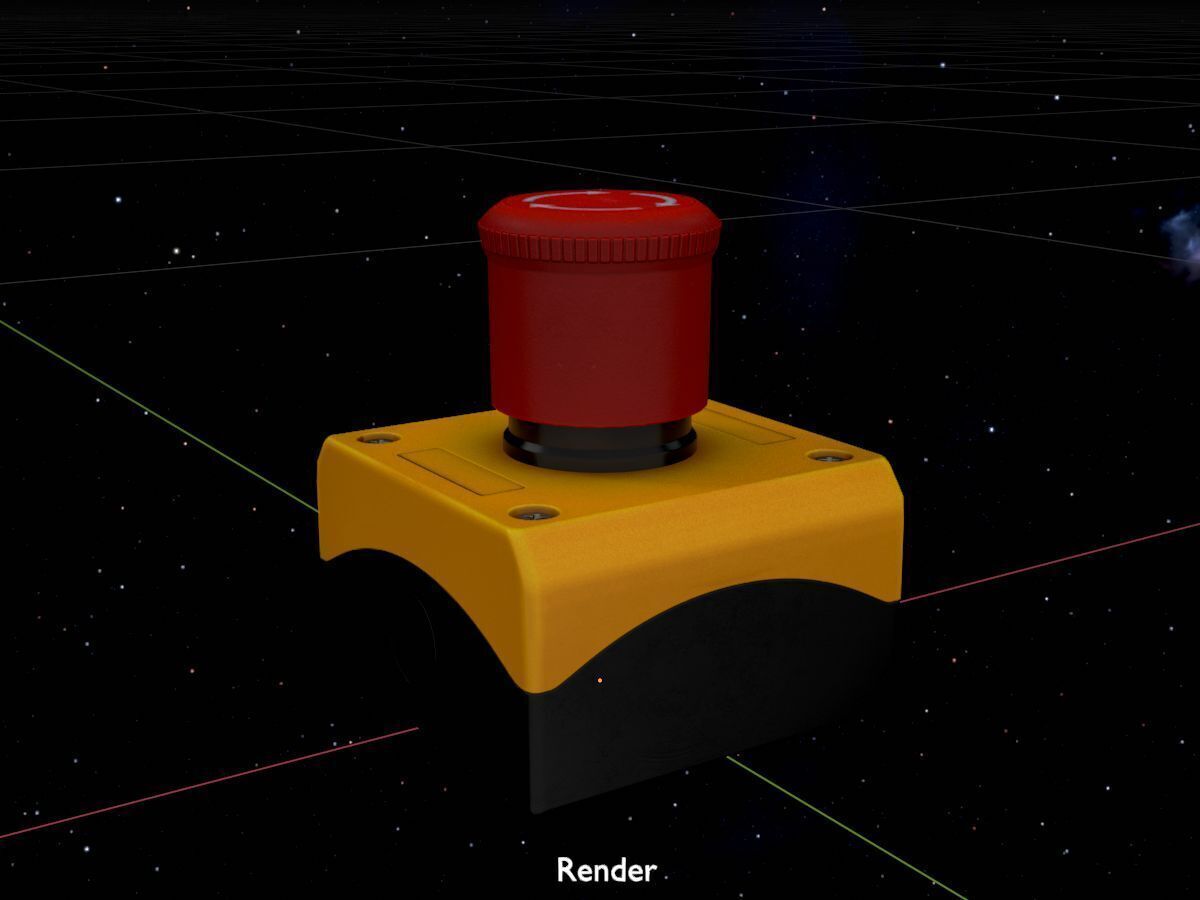 Red push-button emergency stop switch with box Low-poly 3D model_18