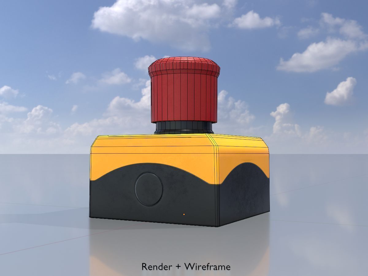 Red push-button emergency stop switch with box Low-poly 3D model_6