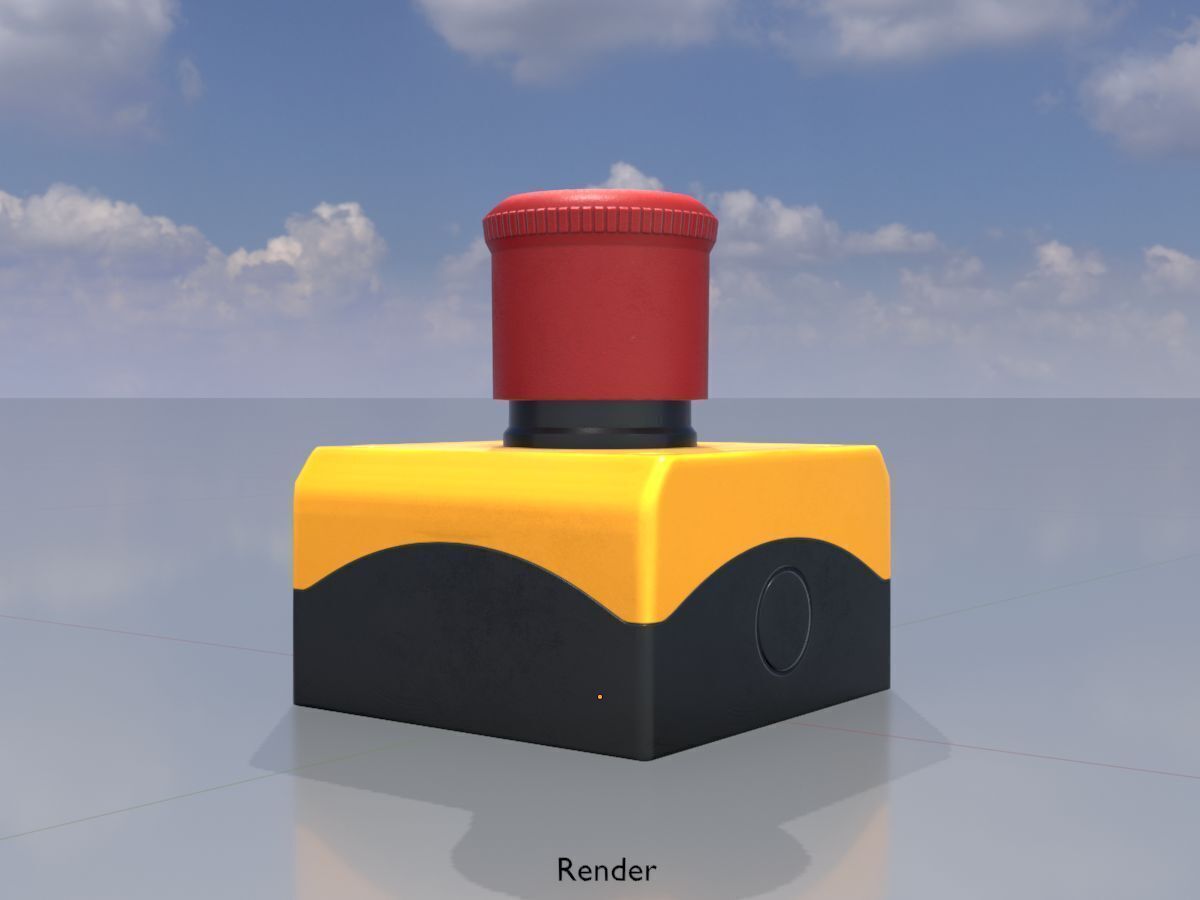 Red push-button emergency stop switch with box Low-poly 3D model_16