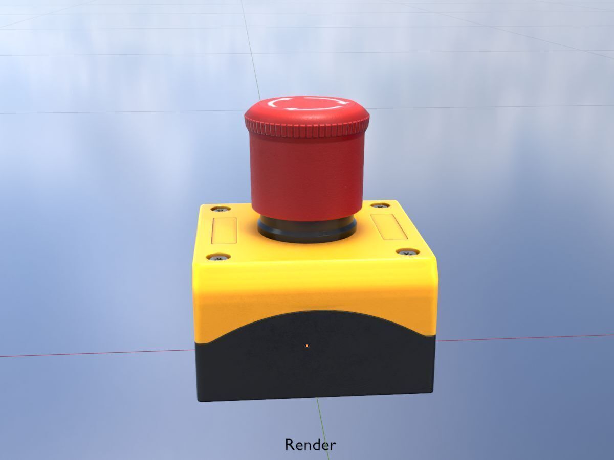 Red push-button emergency stop switch with box Low-poly 3D model_17