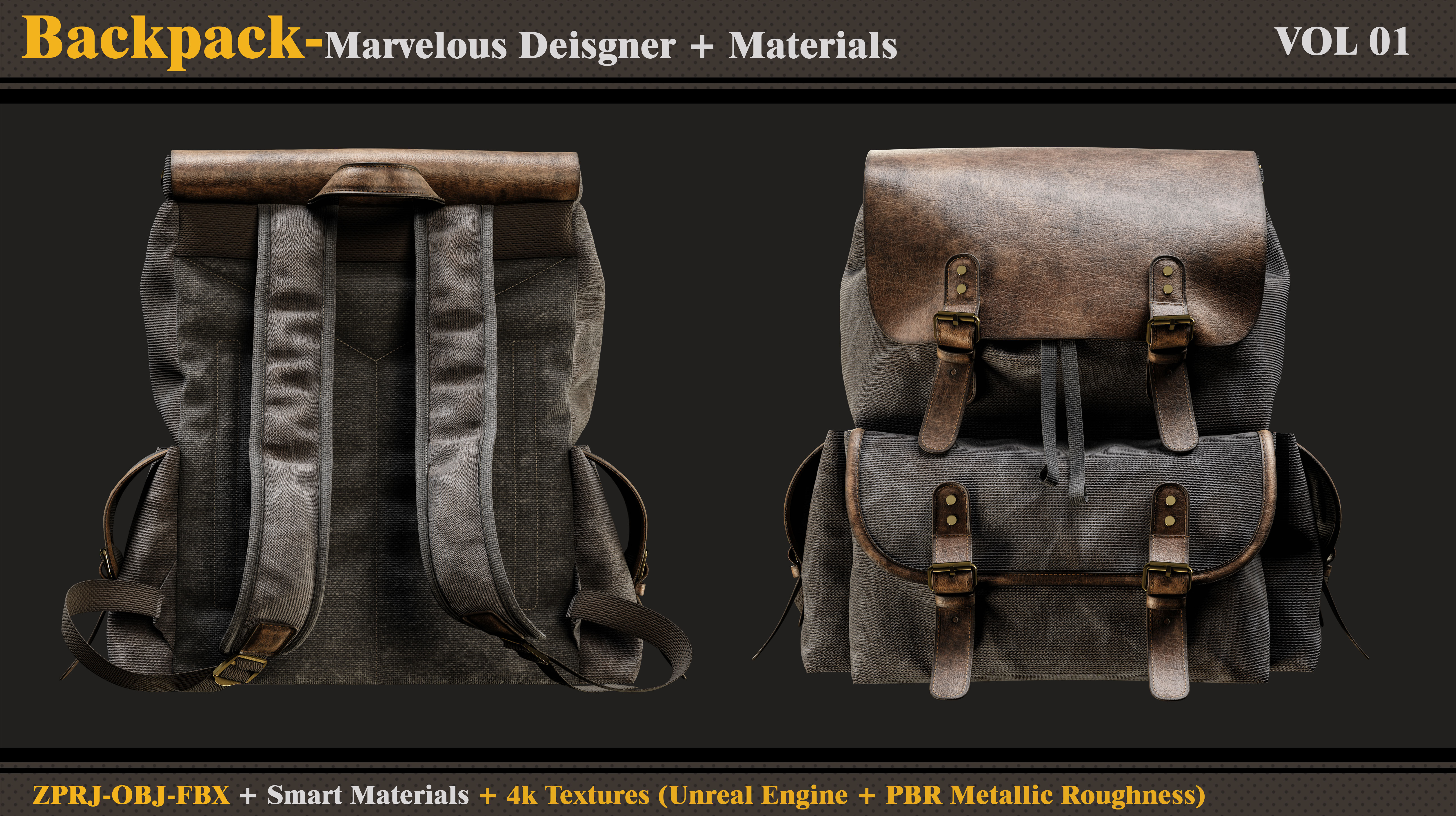 Backpack-MD-Clo3d-Smart Material- Textures - OBJ- FBX 3D model_1