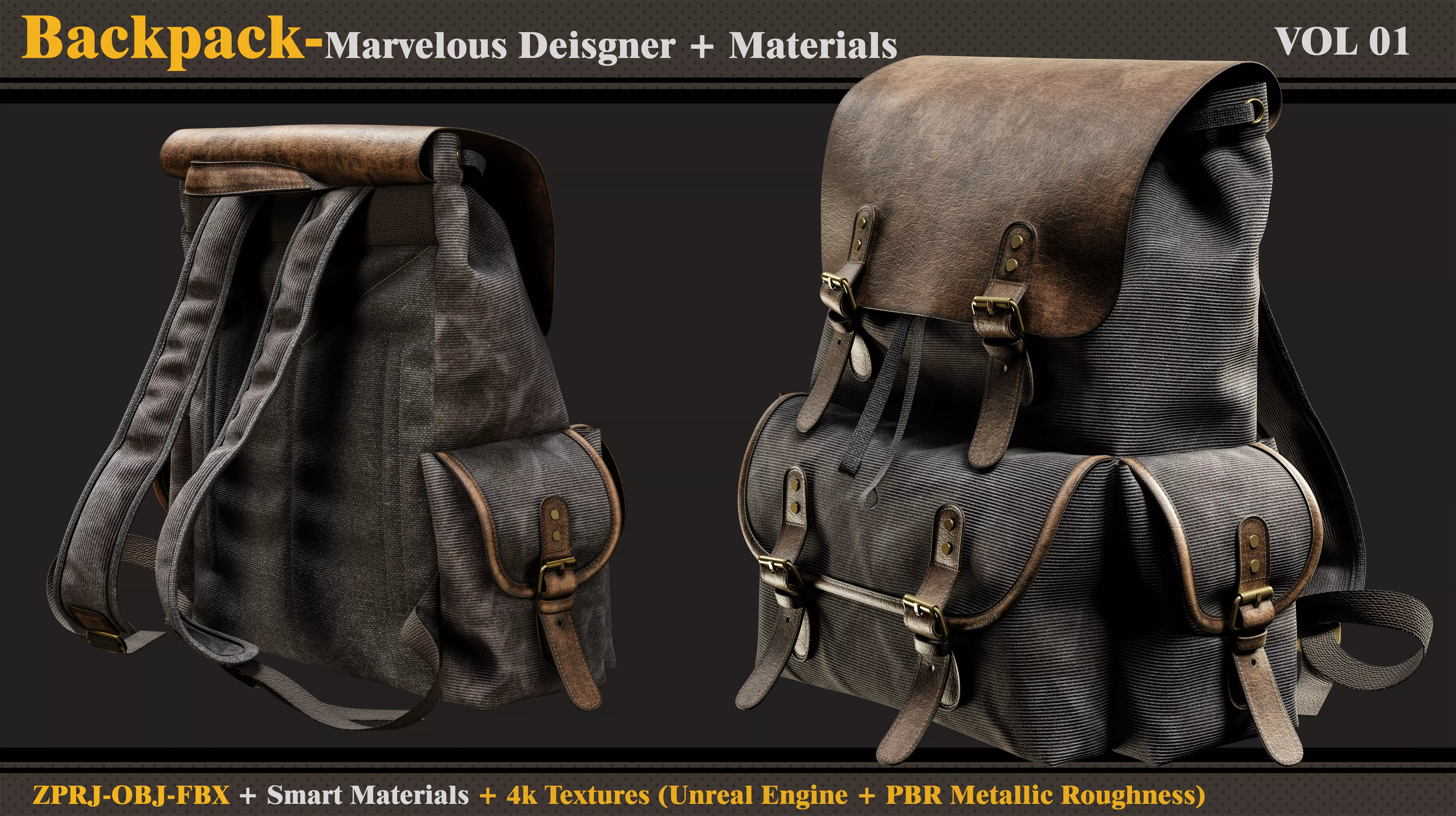Backpack-MD-Clo3d-Smart Material- Textures - OBJ- FBX 3D model_0