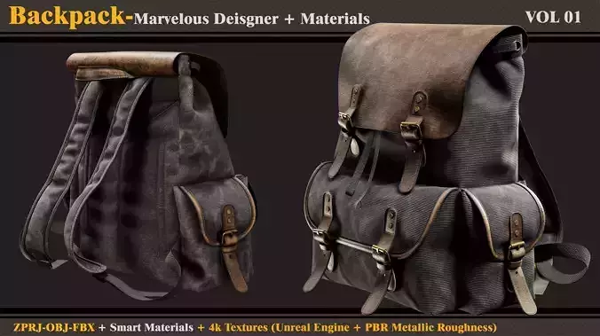 Backpack-MD-Clo3d-Smart Material- Textures - OBJ- FBX