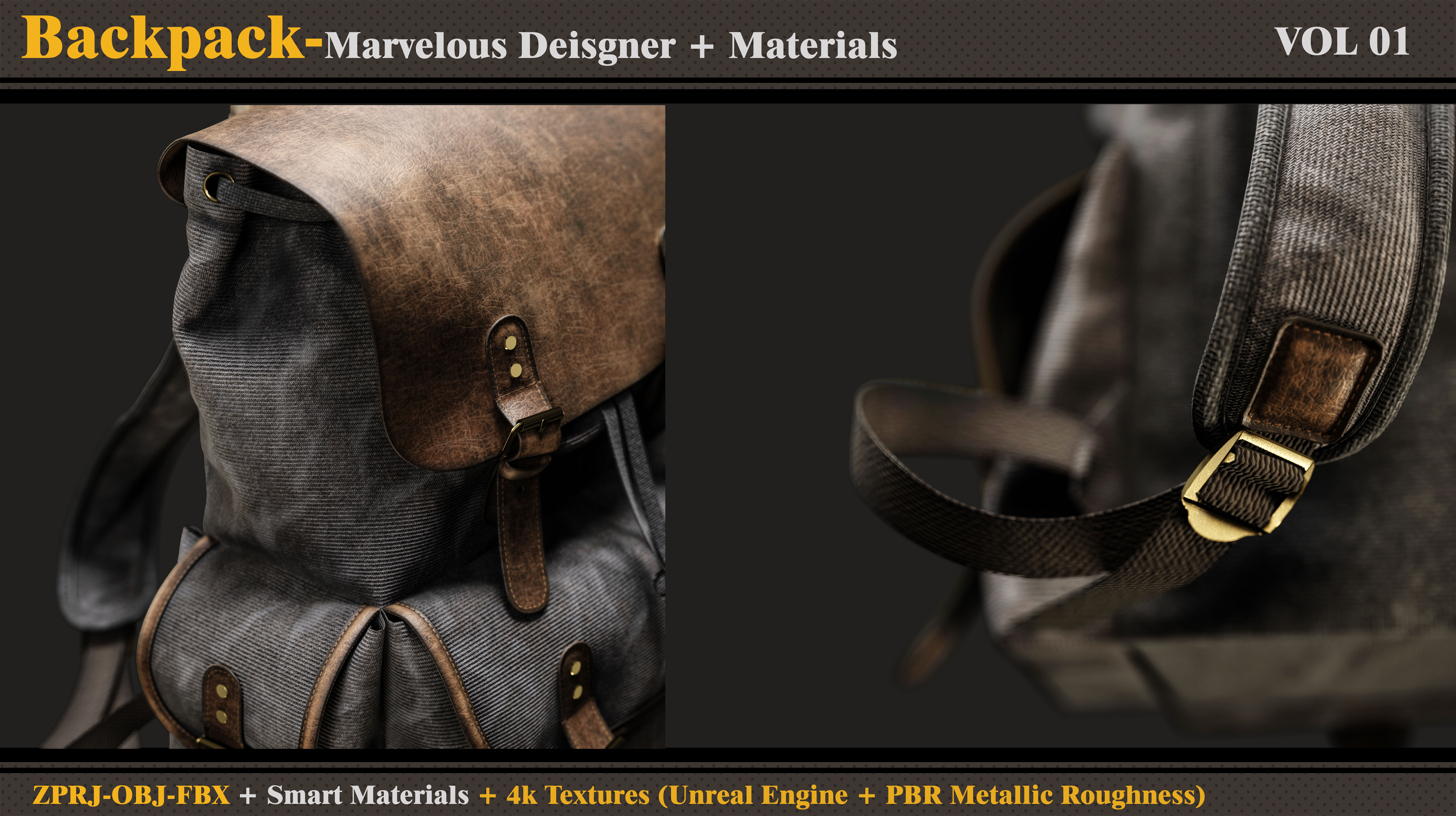 Backpack-MD-Clo3d-Smart Material- Textures - OBJ- FBX 3D model_2