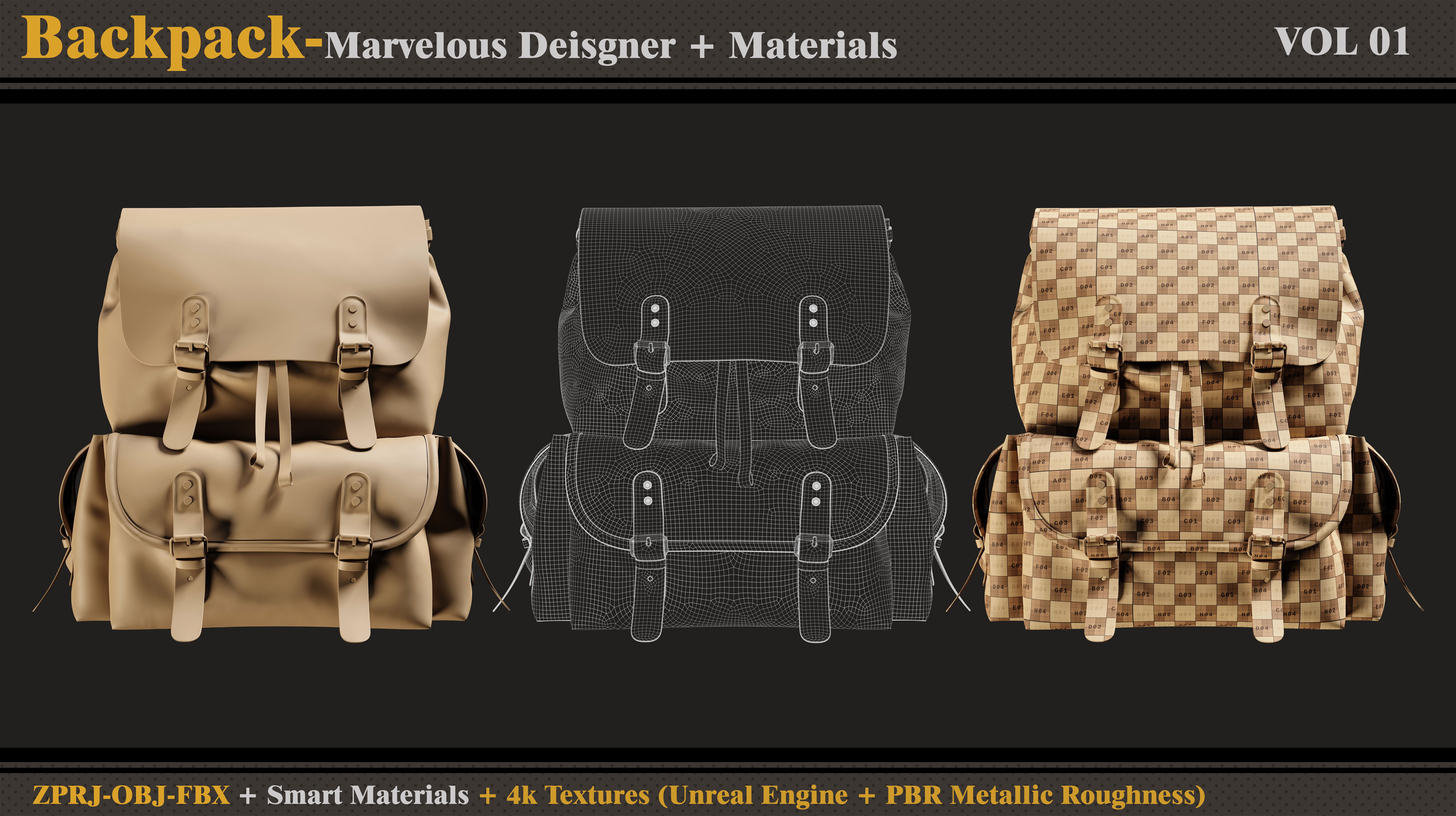 Backpack-MD-Clo3d-Smart Material- Textures - OBJ- FBX 3D model_4
