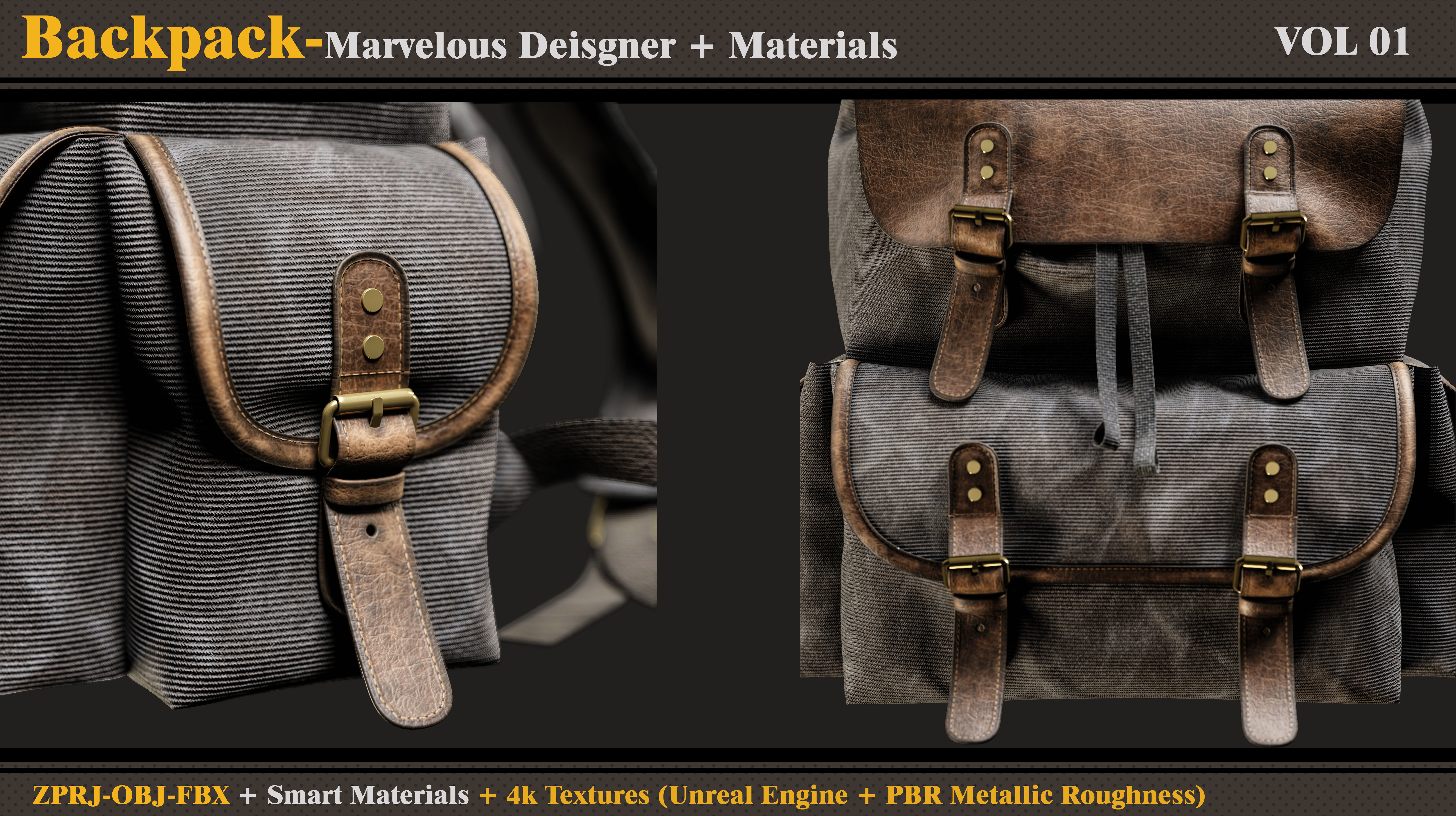 Backpack-MD-Clo3d-Smart Material- Textures - OBJ- FBX 3D model_3