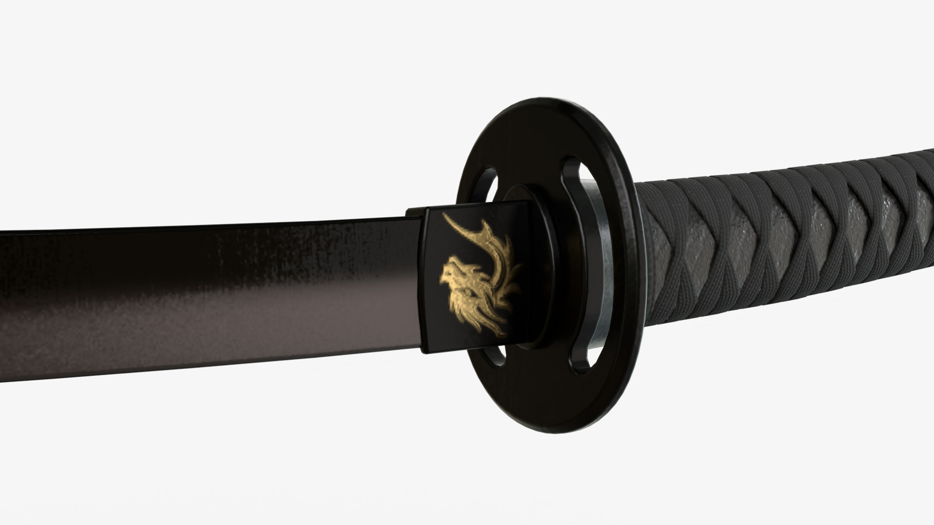 Black Double Bladed Katana Wakizashi and Stand 3D model_8