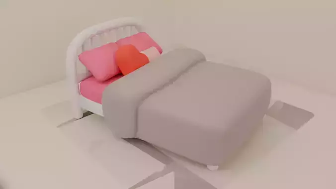 Cute Bed with Heart Pillow