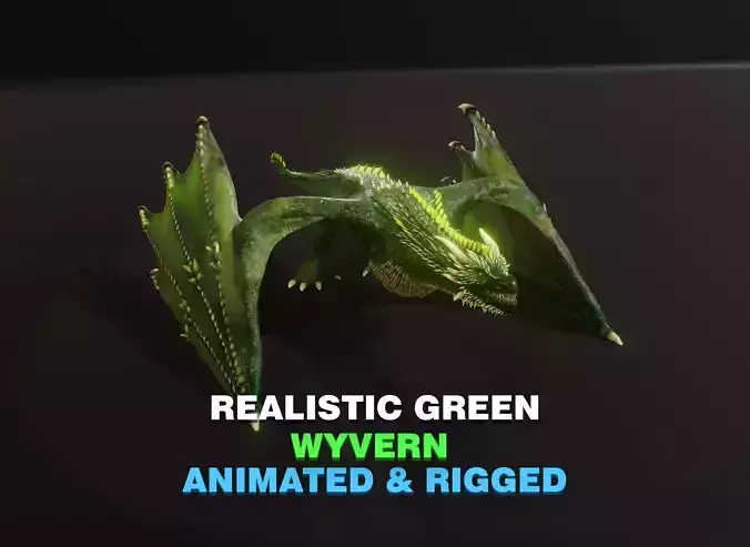 Realistic Green Wyvern Animated 3D Model Low-poly 3D model