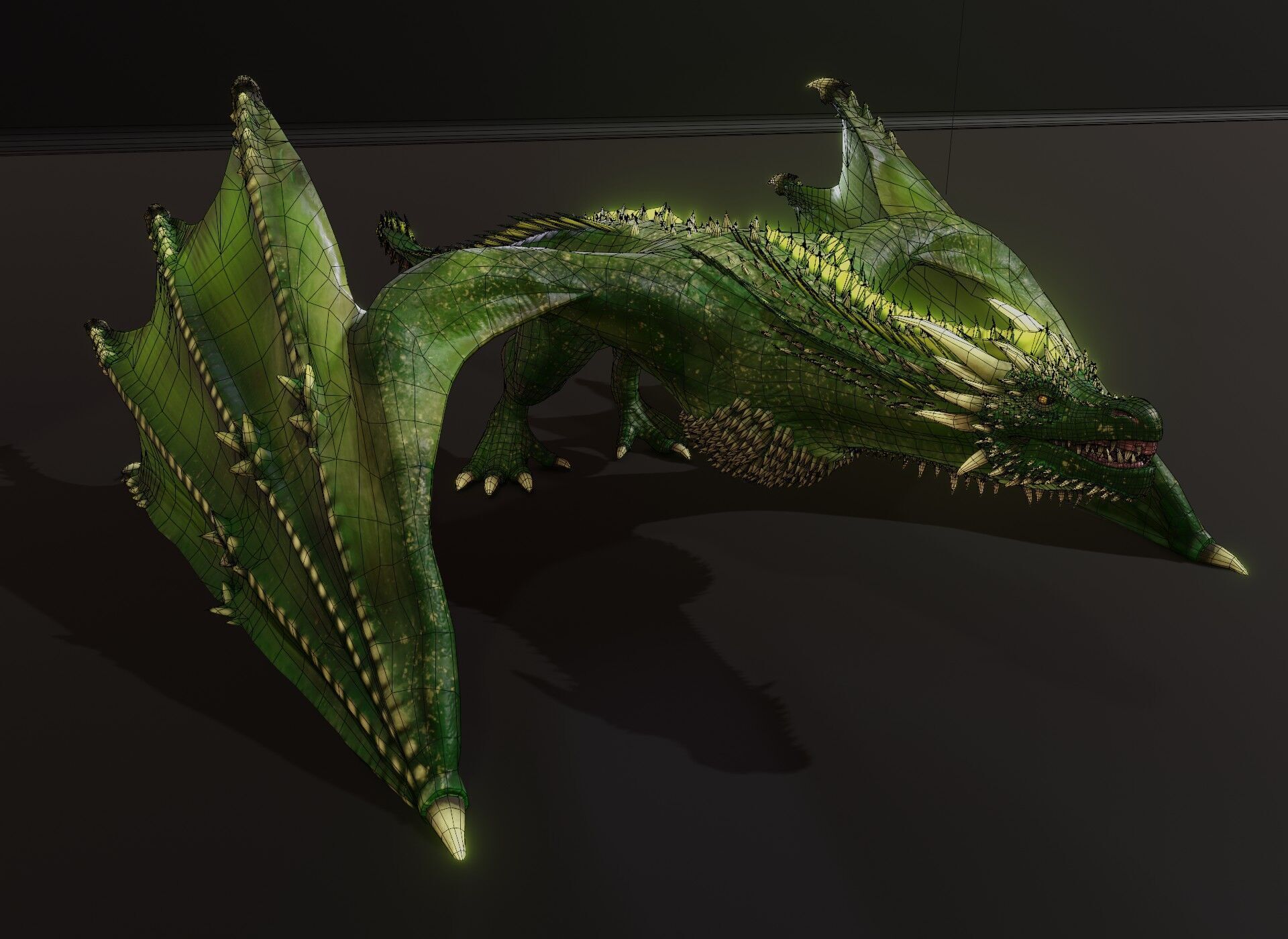 Realistic Green Wyvern Animated 3D Model Low-poly 3D model_23