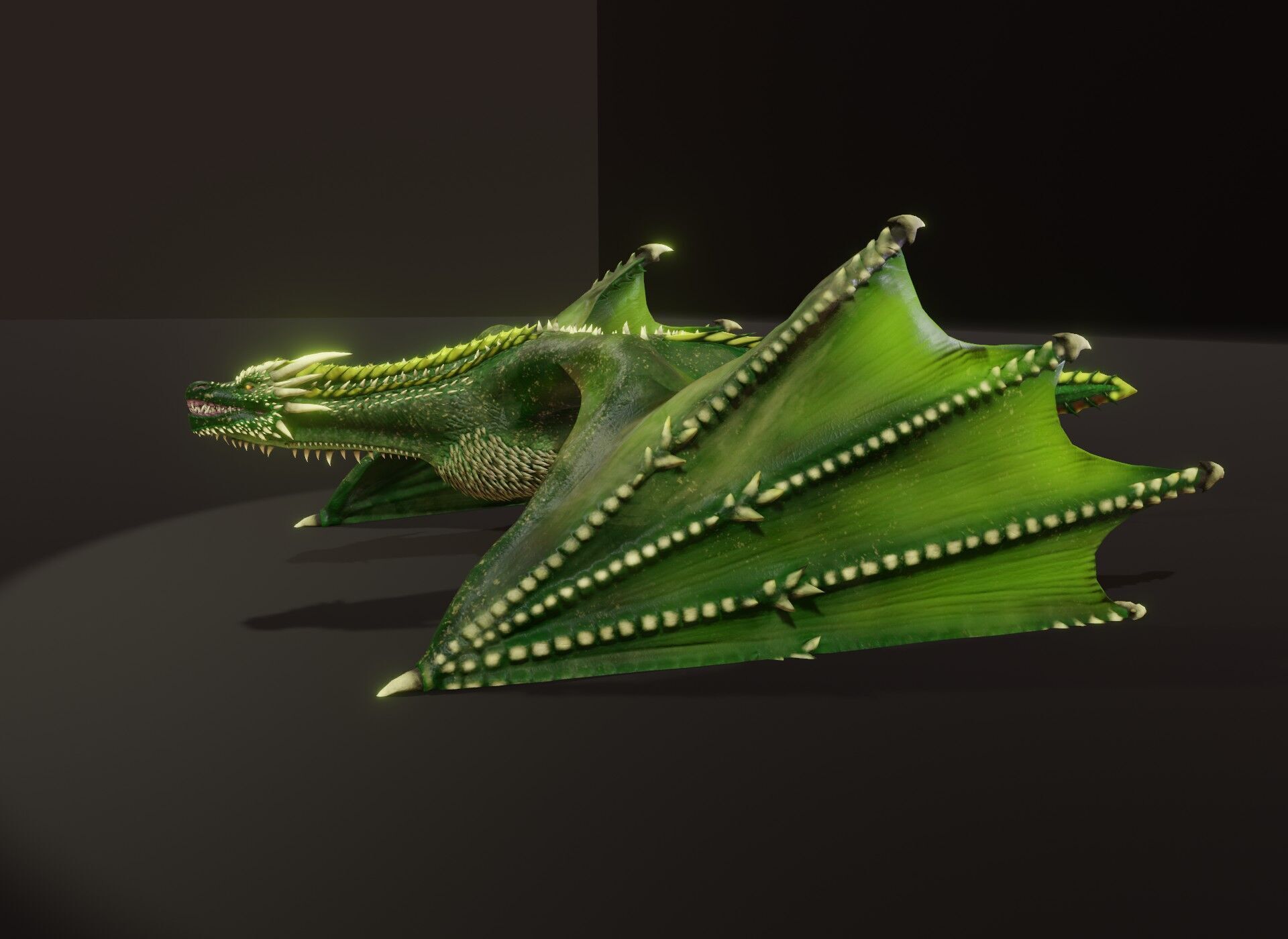 Realistic Green Wyvern Animated 3D Model Low-poly 3D model_12