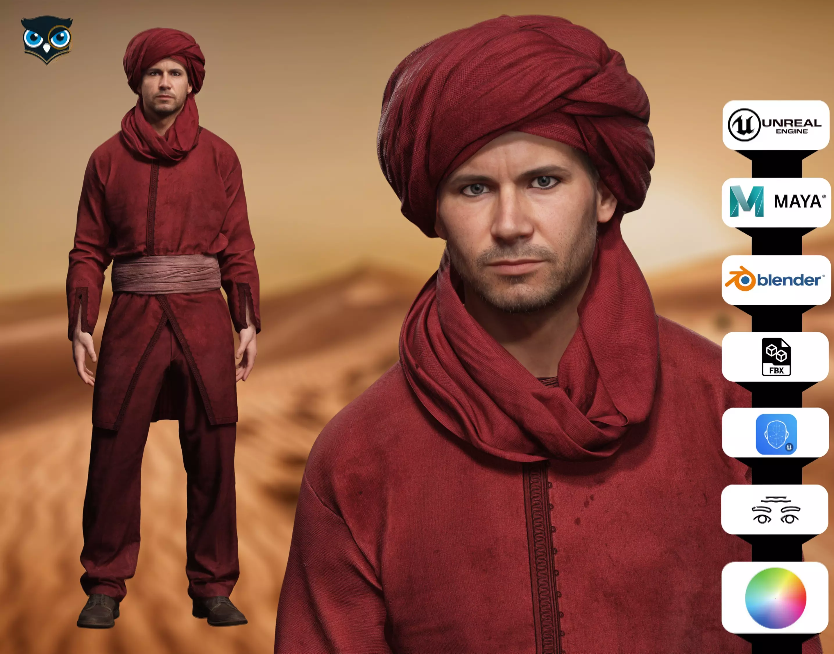 Traditional Moroccan Robe Turban High-Quality  Low-poly 3D model_0