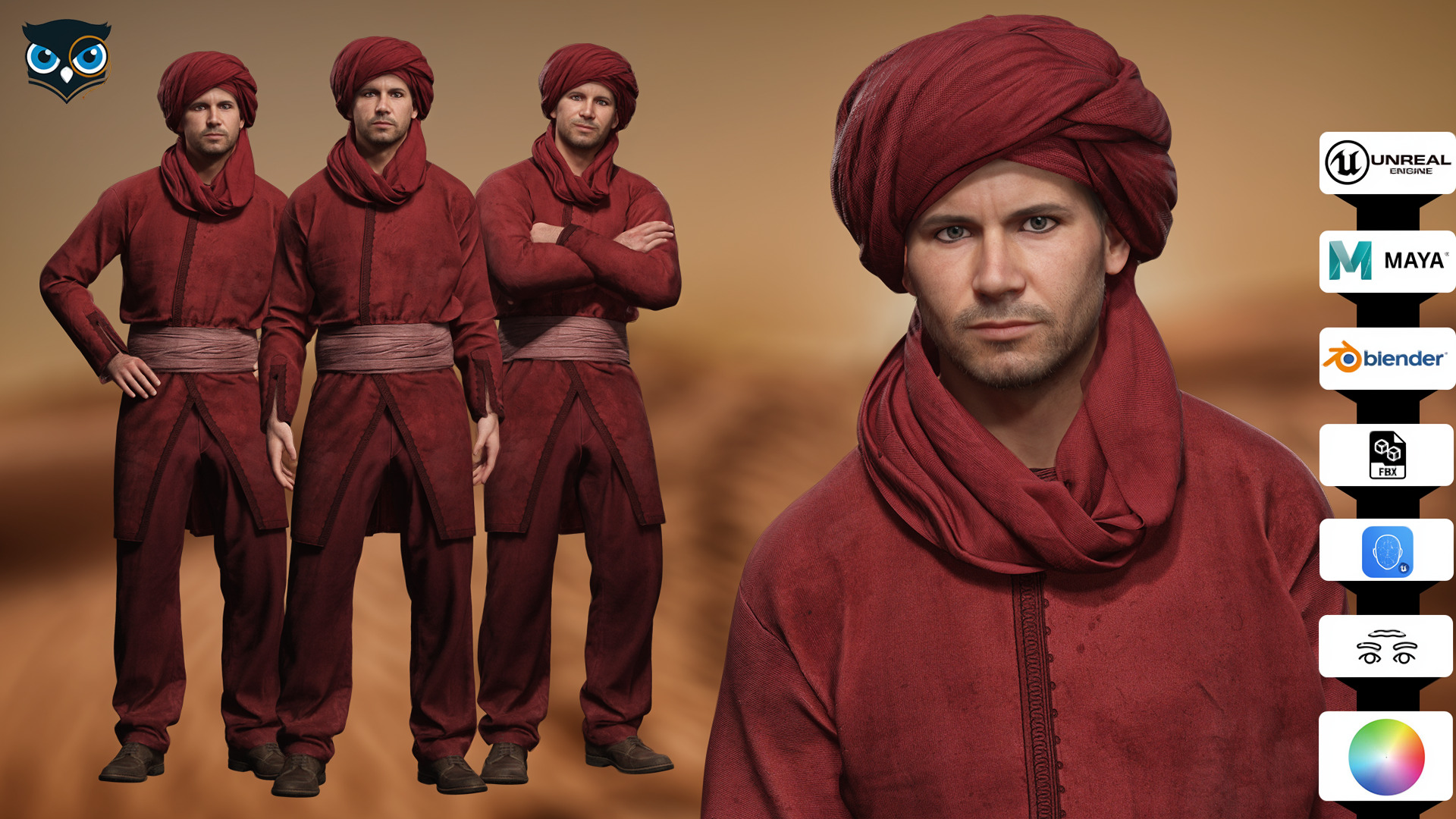 Traditional Moroccan Robe Turban High-Quality  Low-poly 3D model_1