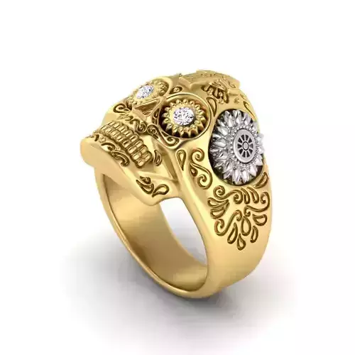 Gothic Cross Skull Ring Vintage Flower Carved Halloween