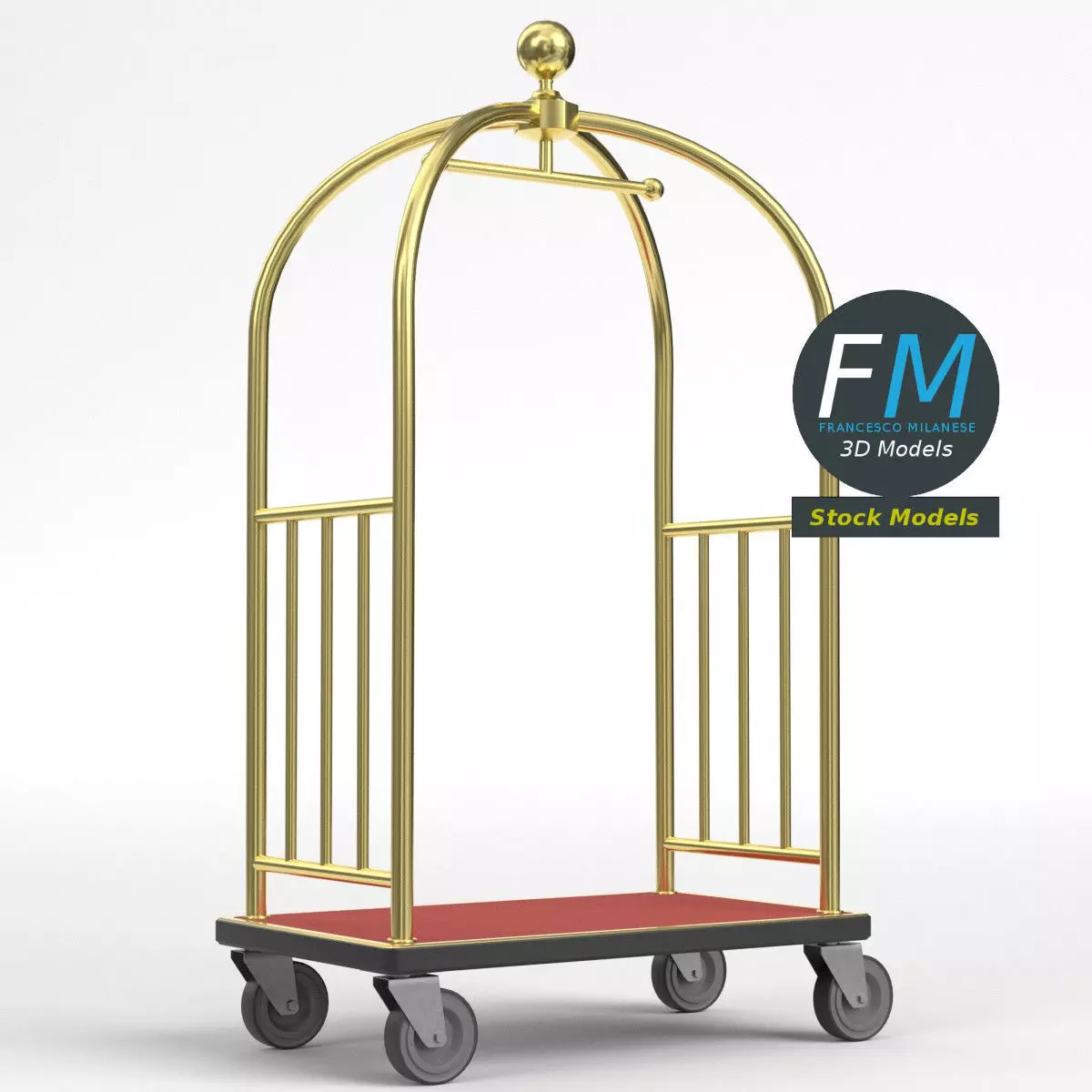Hotel luggage cart 3 3D model_0