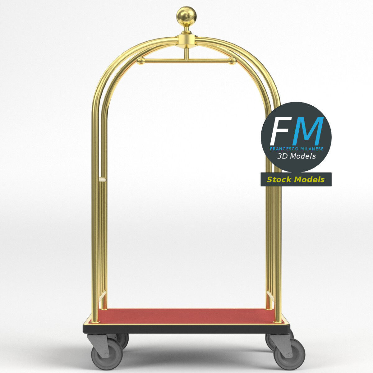 Hotel luggage cart 3 3D model_3