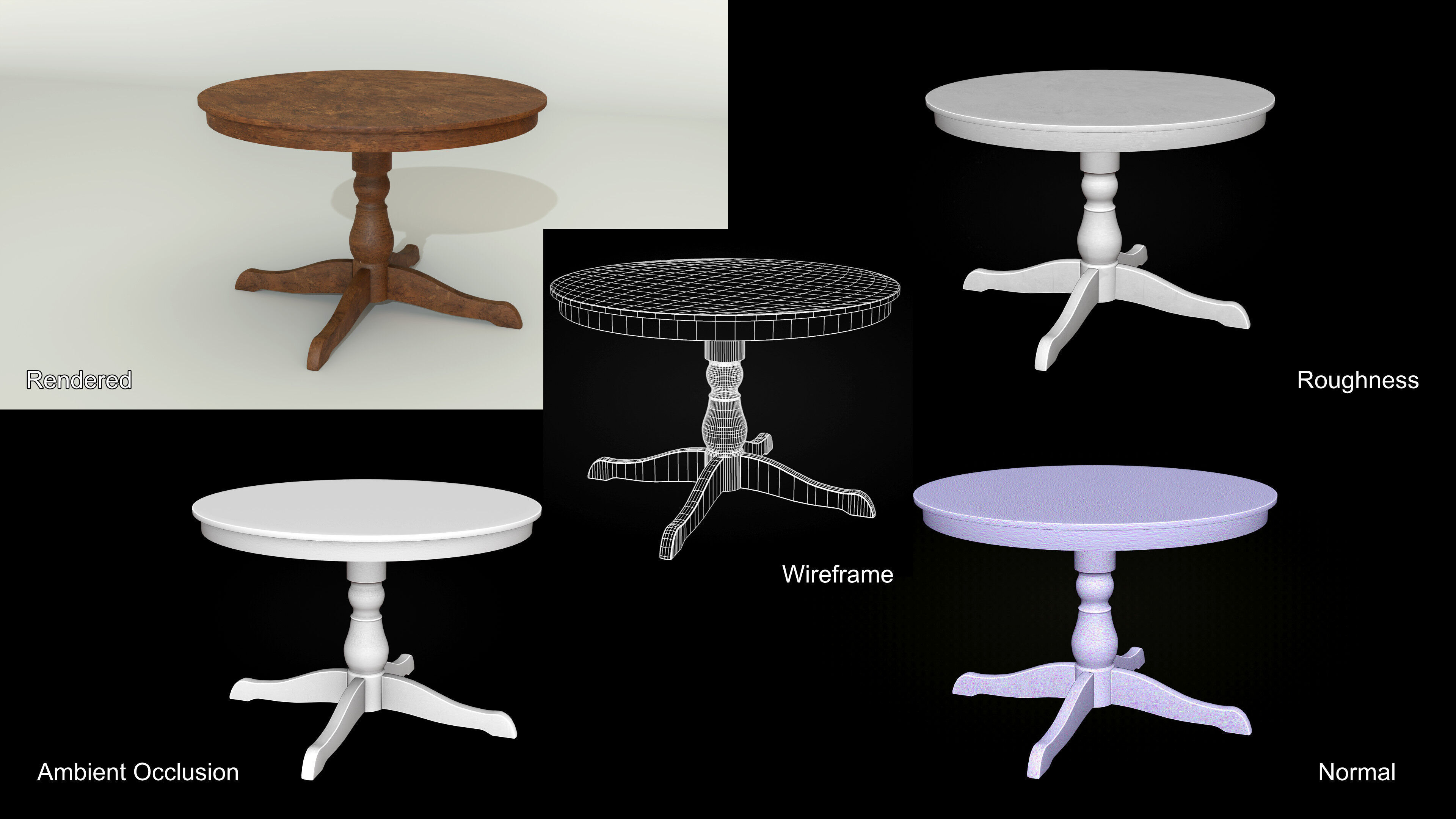 Round Dining Table PBR 4k 3D model_1