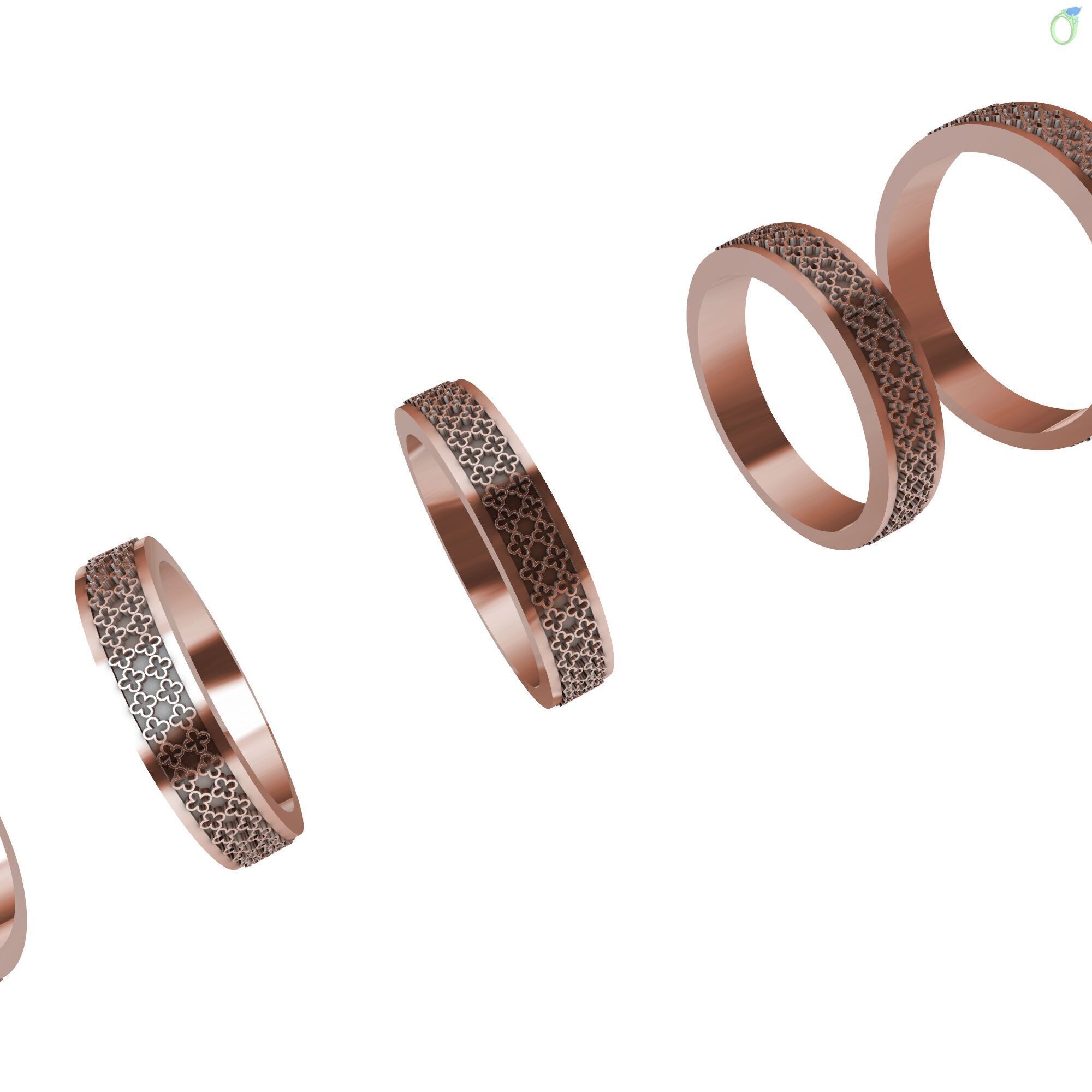 Clover Patterned Ring Five Sizes 3D print model_2