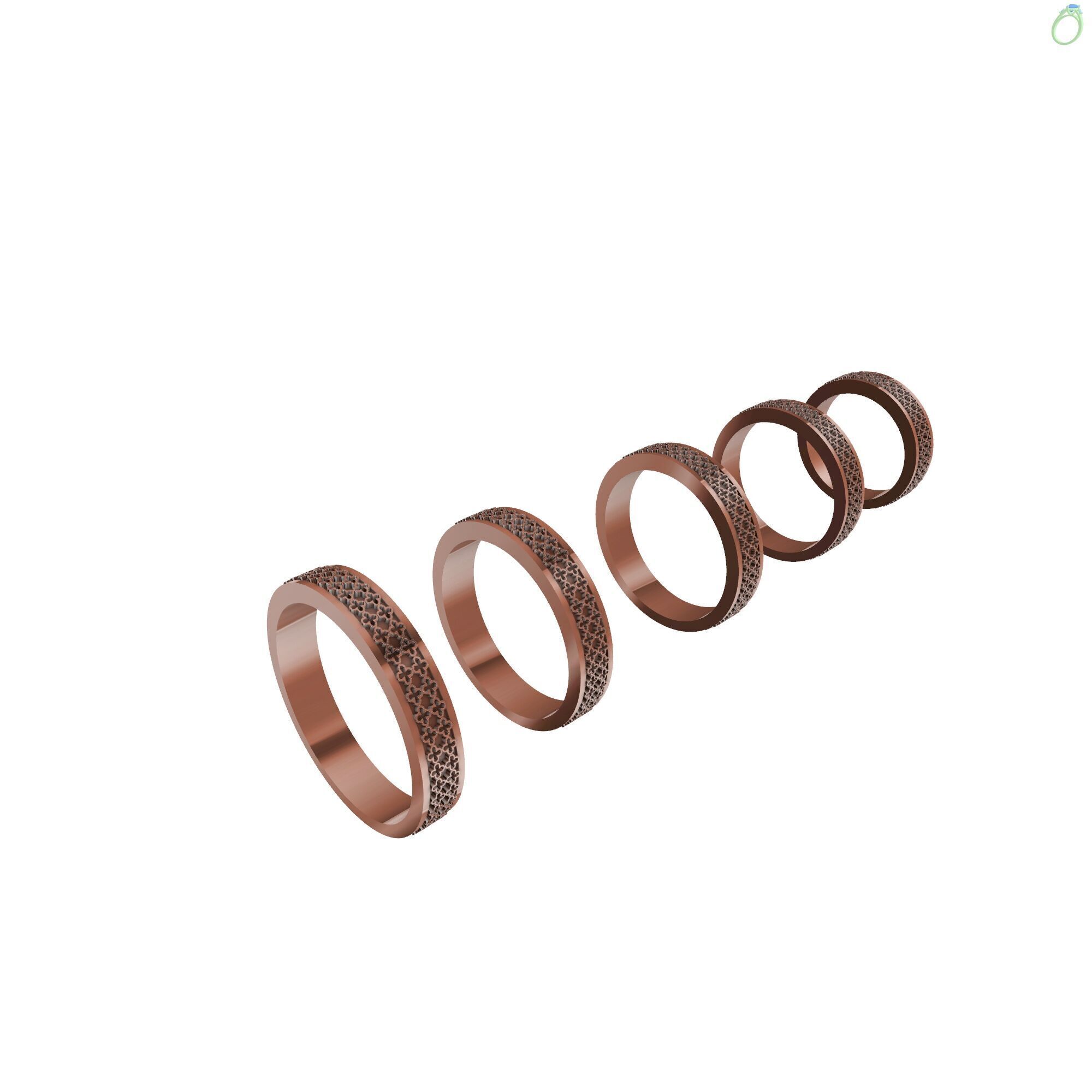 Clover Patterned Ring Five Sizes 3D print model_1