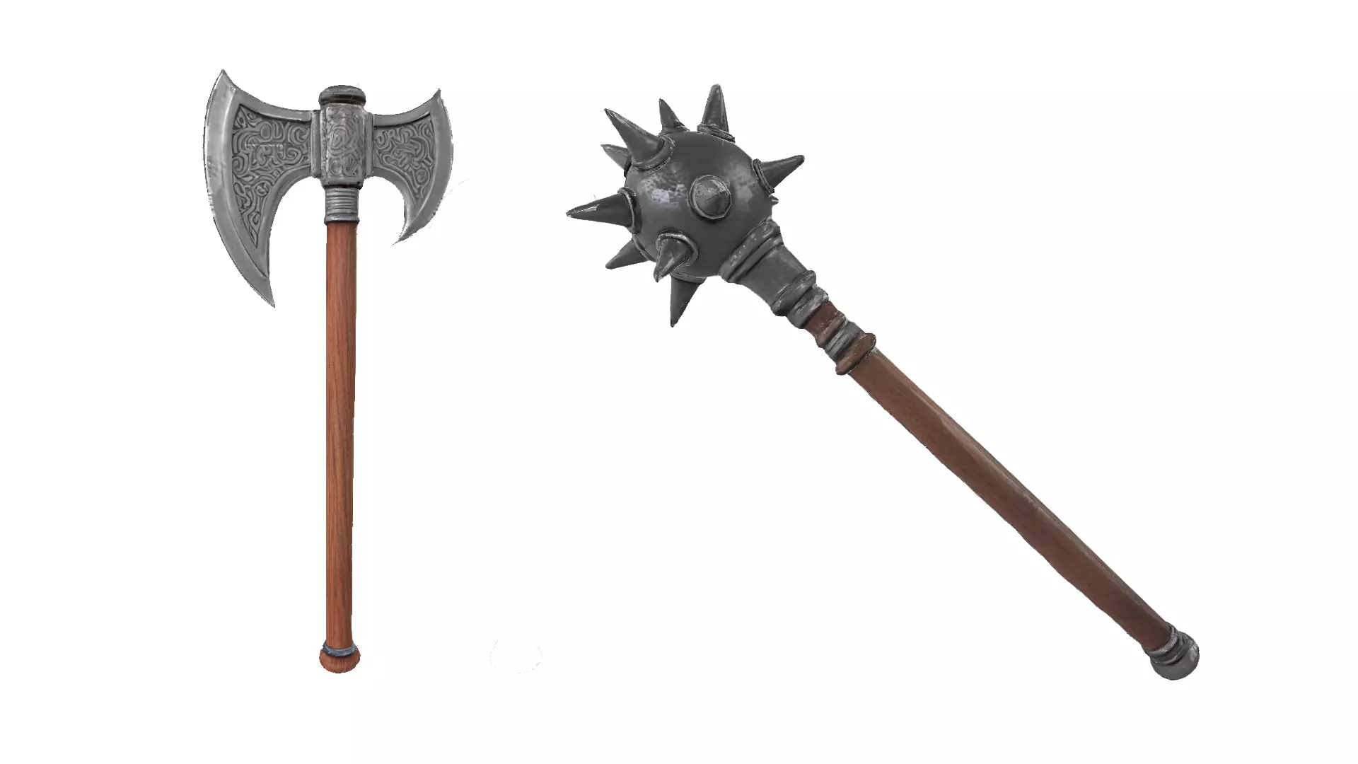 Historical Battle Axe and Morning Star Weapons Free low-poly 3D model